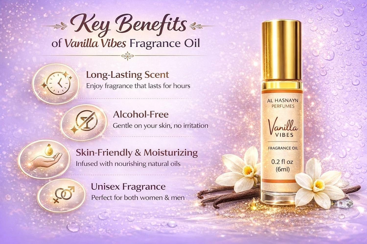 AL HASNAYN Vanilla vibes Fragrance Oil Roll-On Perfume 6ML 0.20 fl oz |Rollerball perfume |Alcohol free| Long Lasting | Gifts for men women| - Image 6