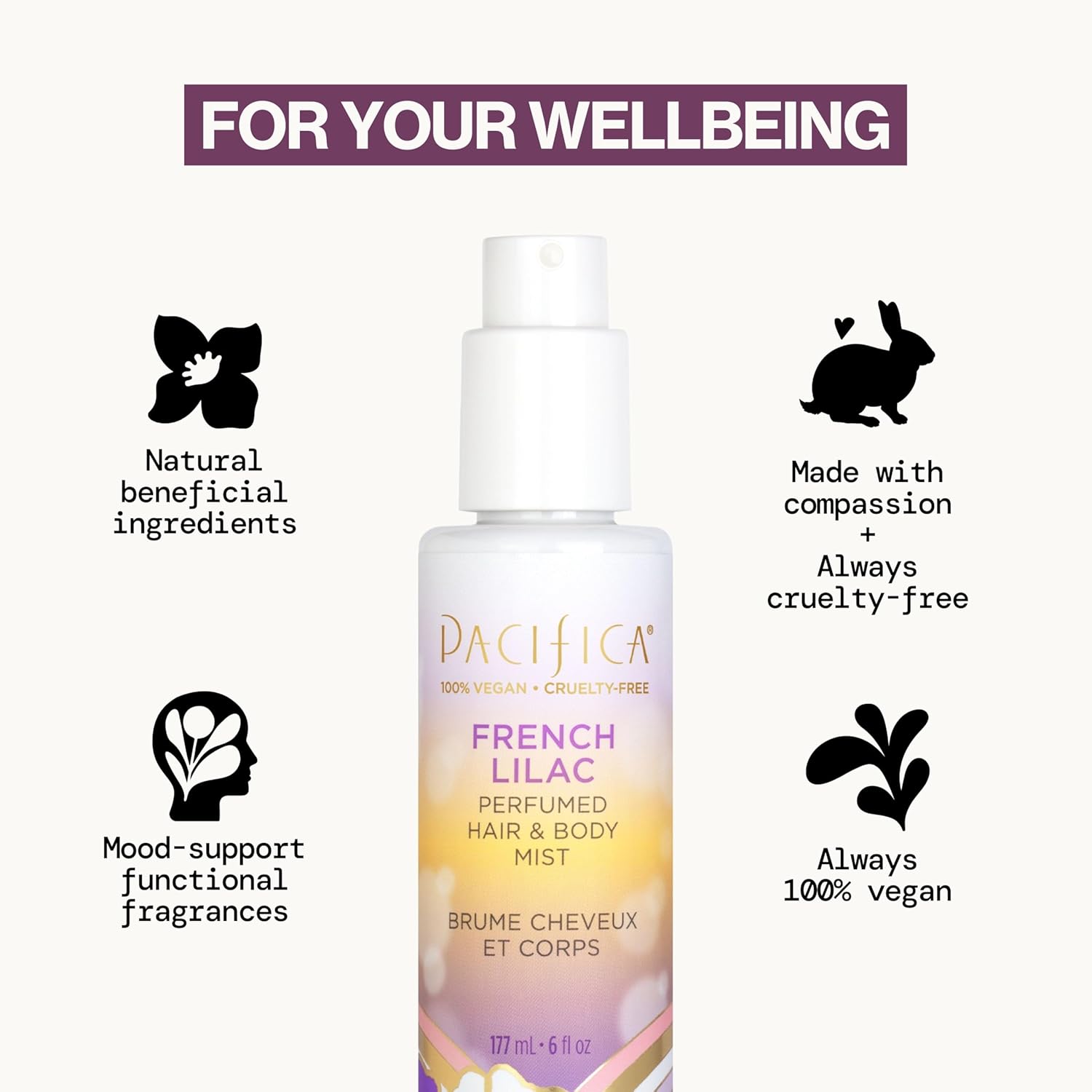 Pacifica French Lilac Hair & Body Mist – Clean Vegan Floral Hair Perfume Spray for Women, Fresh-Cut Lilac, Magnolia & Heliotrope Notes, Alcohol-Free Head-to-Toe Fragrance, Cruelty-Free, 6 Fl Oz - Image 4
