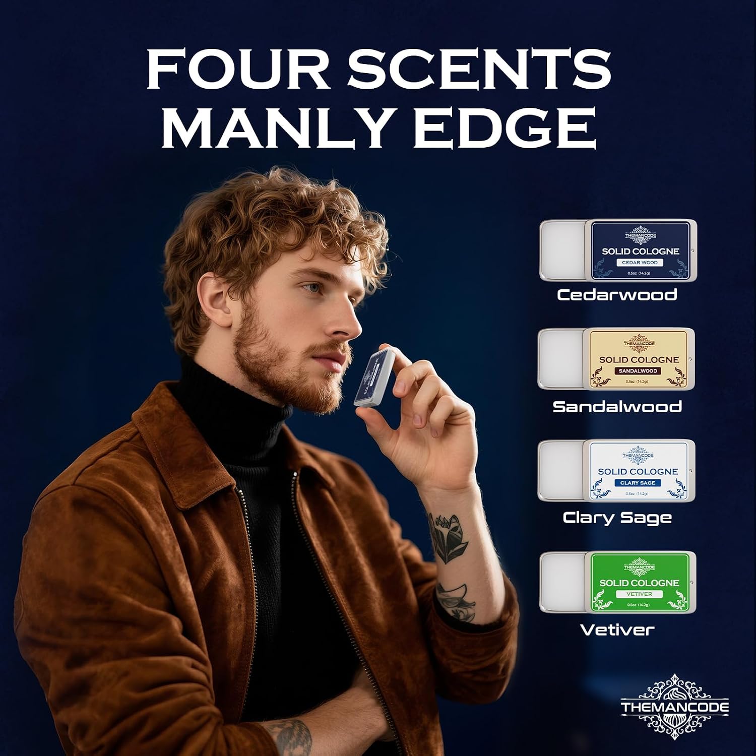 THEMANCODE Solid Cologne for Men, Birthday Gifts for Men, Solid Perfume with Sandalwood, Vetiver, Cedarwood, Sage Scents, 4 Pack - Image 3