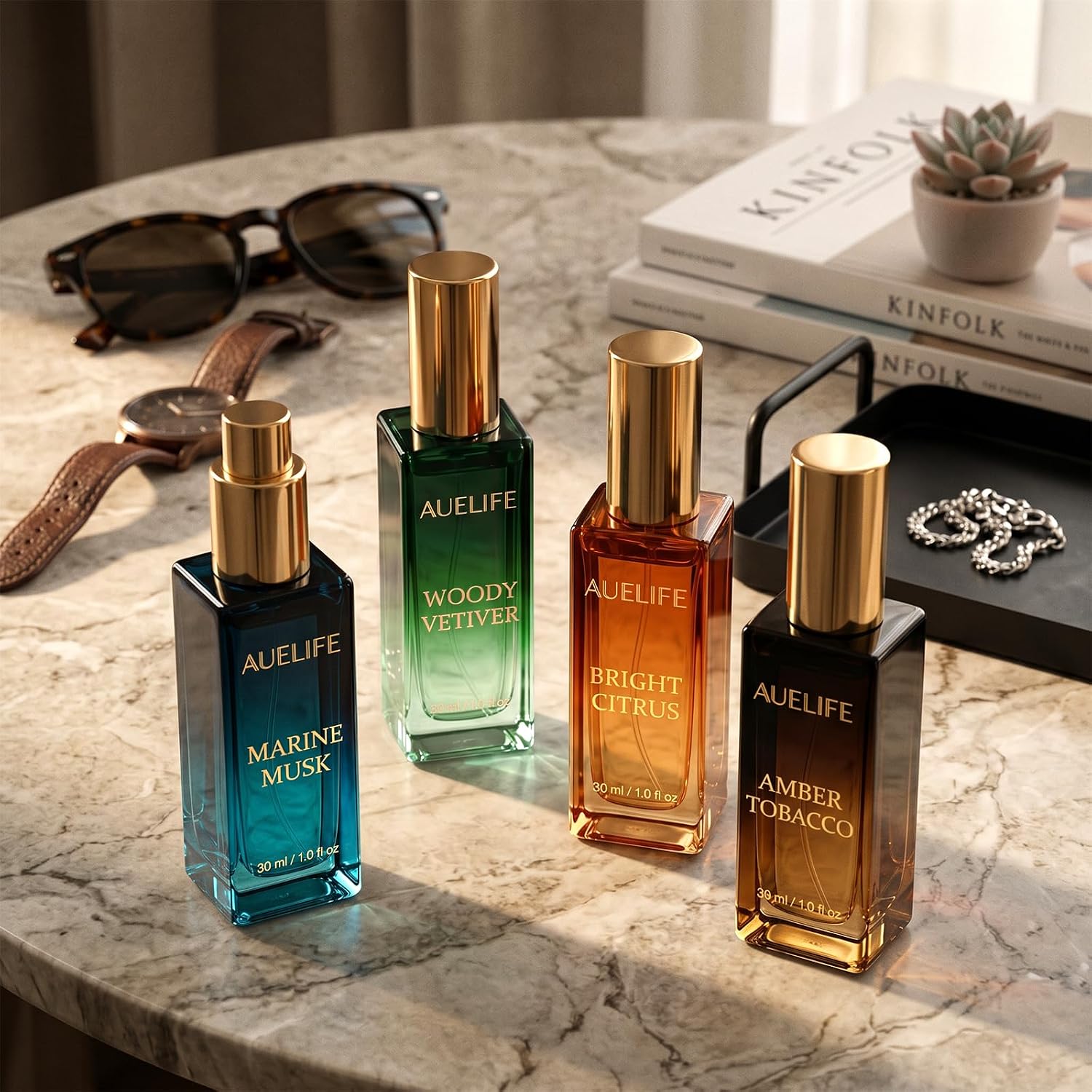 Auelife Men's Perfume Gift Set, 4x30mL Cologne, Gifts for Father, Dad & Him | Marine Musk, Woody Vetiver, Amber Tobacco & Bright Citrus Scents, Long-Lasting Alcohol-Free Perfume for Work, Dates & Travel - Image 12