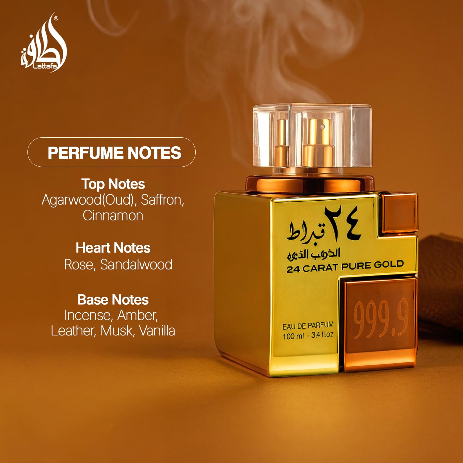 Lattafa 24 Carat Pure Gold Eau De Parfum Spray for Unisex 3.4 Ounce - Image 5