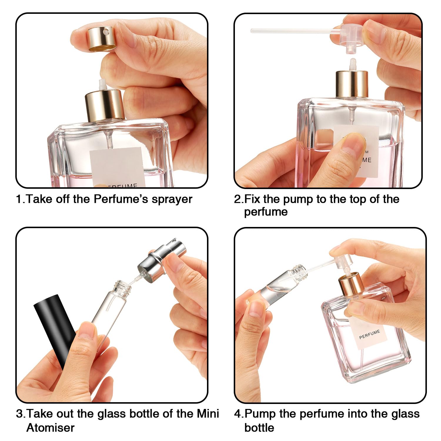 Boao 14 Pcs 5 ml Perfume Travel Refillable Atomizer Black Mini Fragrance Sample Cologne Dispenser Glass Lined Portable with Refill Pump Perfume Spray Bottle for Women Men Outgoing Traveling - Image 4
