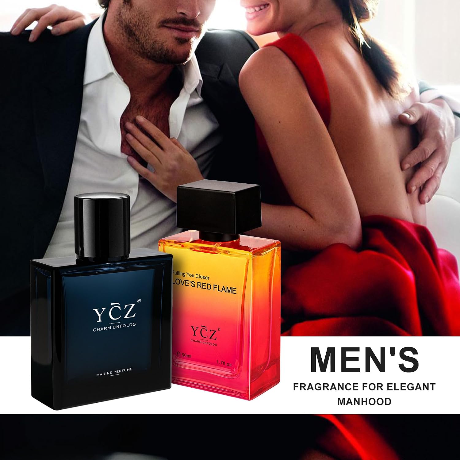 Ycz Men's Cologne Set, Marine & Borrowing Fire Fragrance Collection, 1.7 Fl Oz (50ml) Eau de Parfum, Long Lasting Oriental Woody Fragrance with Orange Notes, Men's Cologne Gift Set - Image 4
