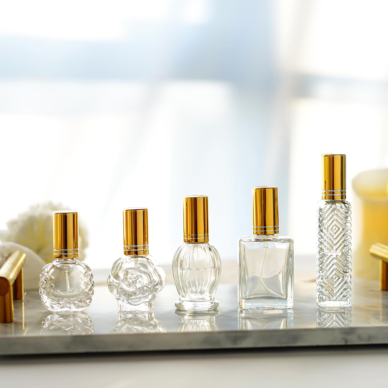 H&D HYALINE & DORA Vintage Glass Perfume Bottles Empty Refillable Sprayer Bottle Fine Mist Spray Bottles Set of 5 - Image 6
