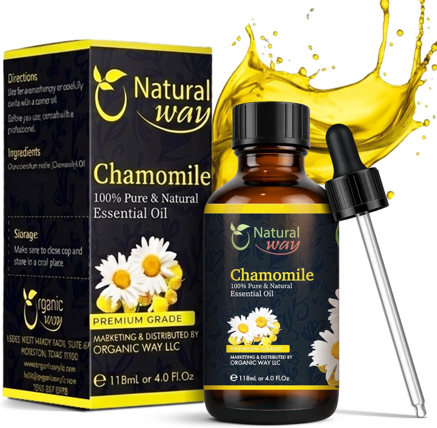 Chamomile Essential Oil | Pure Aromatherapy Oil for Diffusers, Hair Growth, Skin, Scalp Care, Massage | Refreshing Hair Oil for Women & Men | Natural Essential Oil for Diffuser | 4 Fl Oz (120 mL)