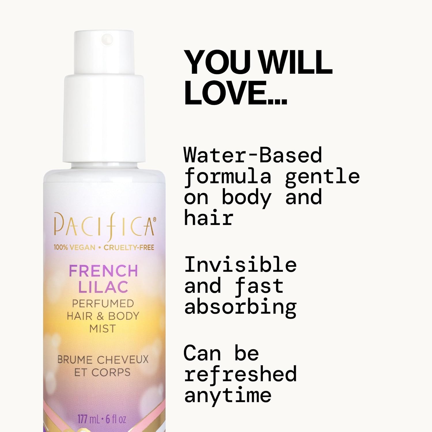 Pacifica French Lilac Hair & Body Mist – Clean Vegan Floral Hair Perfume Spray for Women, Fresh-Cut Lilac, Magnolia & Heliotrope Notes, Alcohol-Free Head-to-Toe Fragrance, Cruelty-Free, 6 Fl Oz - Image 3