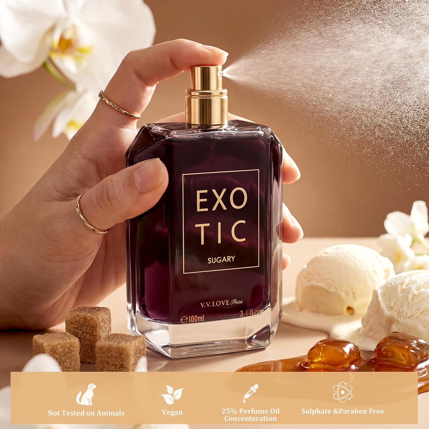 EXOTIC-SUGARY Eau de Parfum 3.4 fl oz – Sweet Vanilla Gourmand Perfume for Women, Brown Sugar & Warm Amber Scent, Long Lasting Cozy Fragrance, Great Value Size, Vegan & Cruelty-Free - Image 8