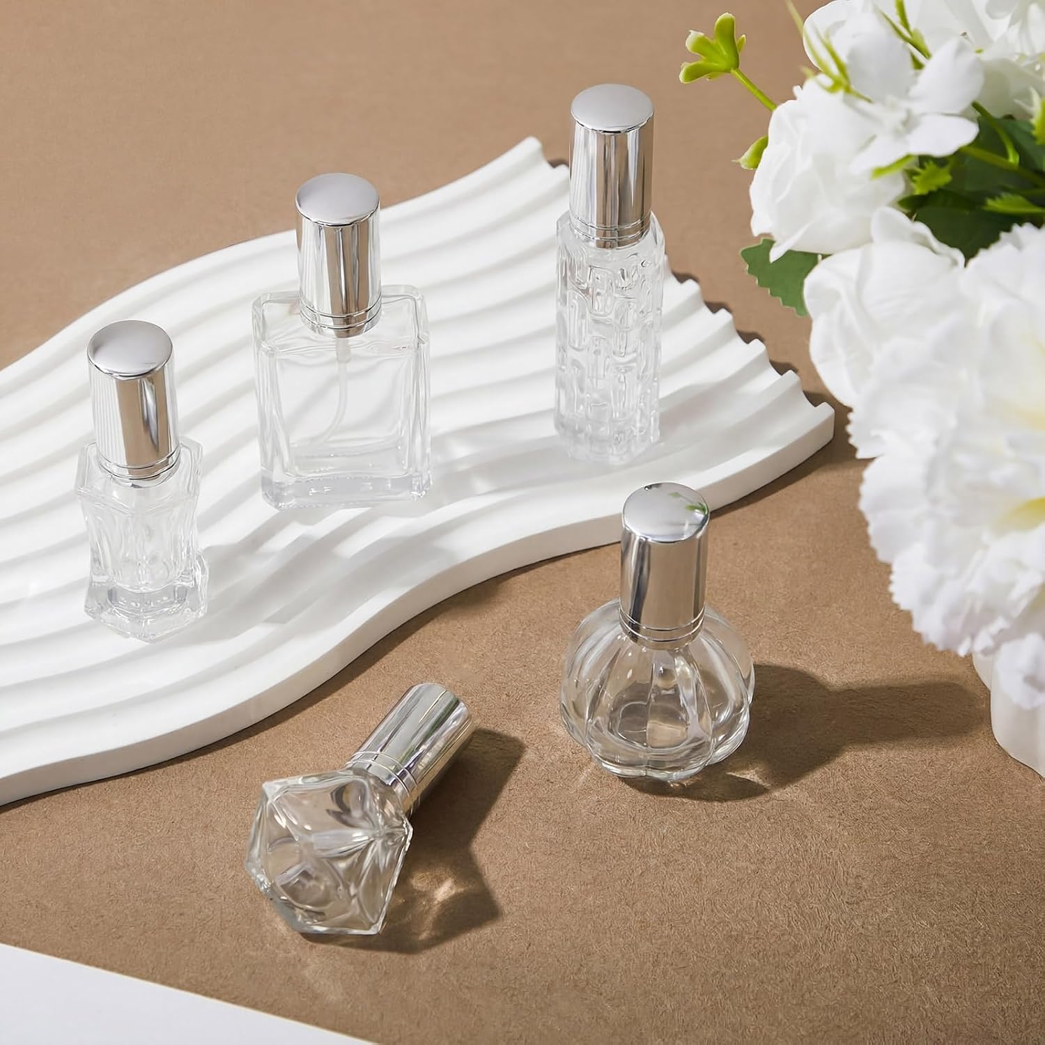 Domensi 30 Pack 5ml/8ml/10ml/15ml Perfume Bottles Empty Kit, Vintage Glass Perfume Travel Refillable Bottles, Mini Leak-proof Refillable Atomizer Spray Kit for Wedding Gifts(Silver) - Image 6