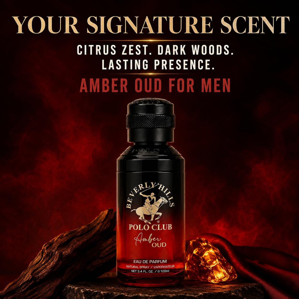 Beverly Hills Polo Club Amber Oud Eau De Parfum for Men | 100ml Luxury Fragrance | Long-Lasting Leather, Oud & Cedarwood Scent with Citrus Zest - Image 6