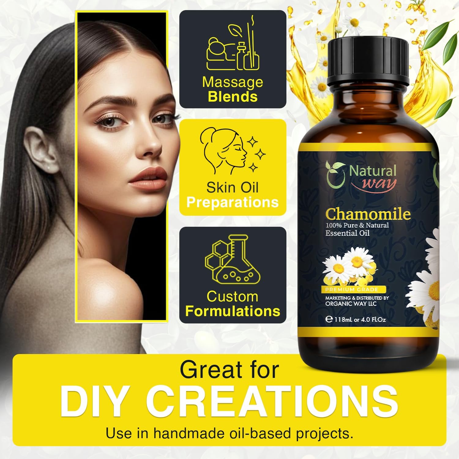Chamomile Essential Oil | Pure Aromatherapy Oil for Diffusers, Hair Growth, Skin, Scalp Care, Massage | Refreshing Hair Oil for Women & Men | Natural Essential Oil for Diffuser | 4 Fl Oz (120 mL) - Image 6