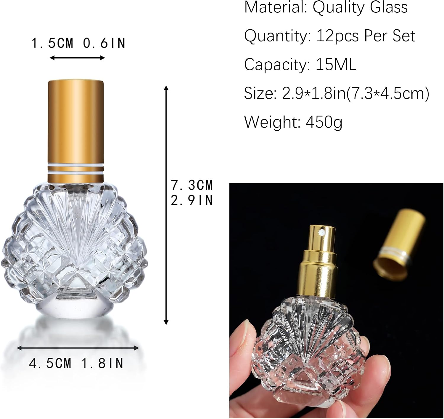 YU FENG 12pcs 15ml Glass Bottle Perfume Atomizer Refillable Spray Empty Perfume Bottle with Funnels Pipettes Dispenser for Perfume,Fragrance,Lotion,Essential Oil - Image 2