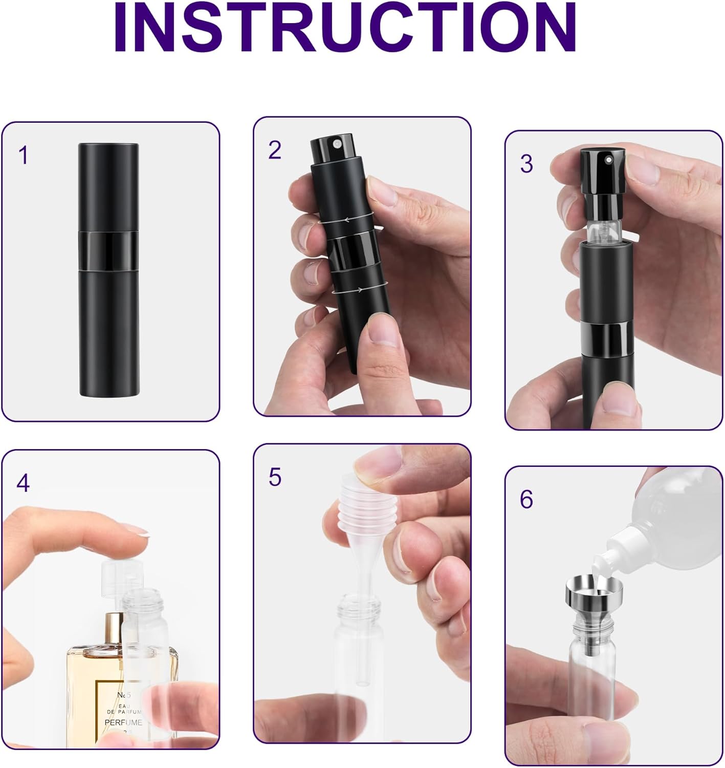 8ML Perfume Travel Refillable Portable Perfume Atomizer Bottle - Easter Basket Stuffers for Teens Adults Men Women,Valentines Day Gifts for Him Her,Travel Essentials,Christmas Gift(Balck,2Pack) - Image 4