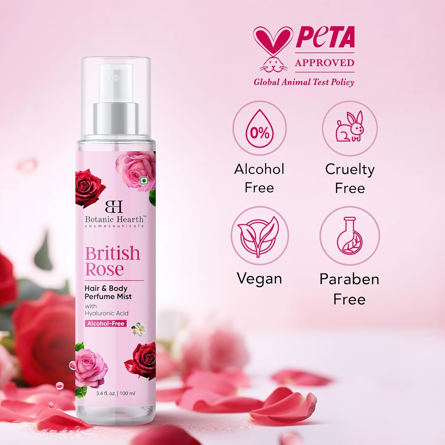 Botanic Hearth British Rose Hair Perfume & Body Mist, Long-Lasting Hair Deodorizer, Body Scent for Women & Men, Alcohol-Free Clean Fragrance Hair Spray For Everyday Wear, All Day Freshness, 3.4 Fl Oz - Image 6