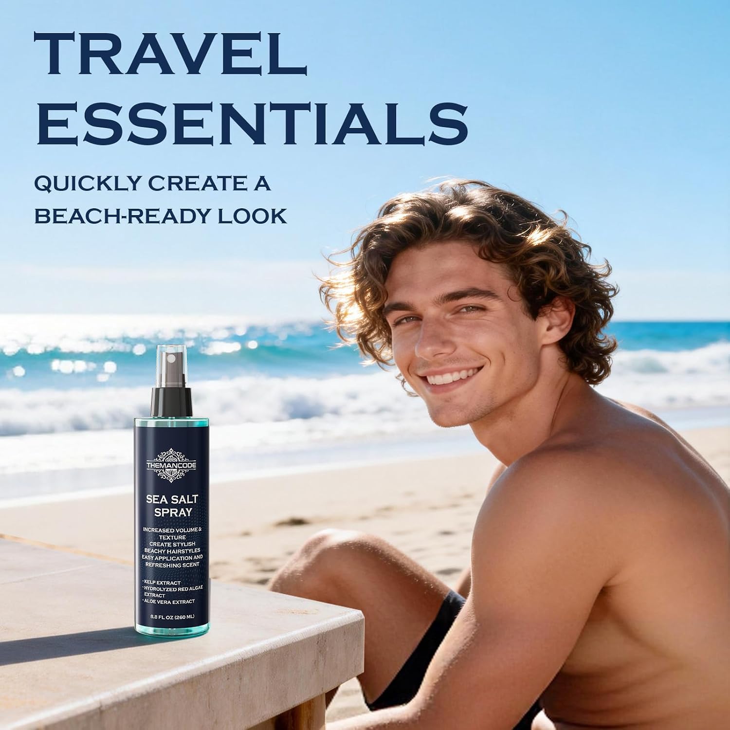 THEMANCODE Sea Salt Spray for Men, Texturizing Hairspray, Travel Essentials, Beach Vacation Essentials, Surf Spray Adds Instant Volume, Travel Essentials, Hair Gifts for Men, 8.8 Oz - Image 2
