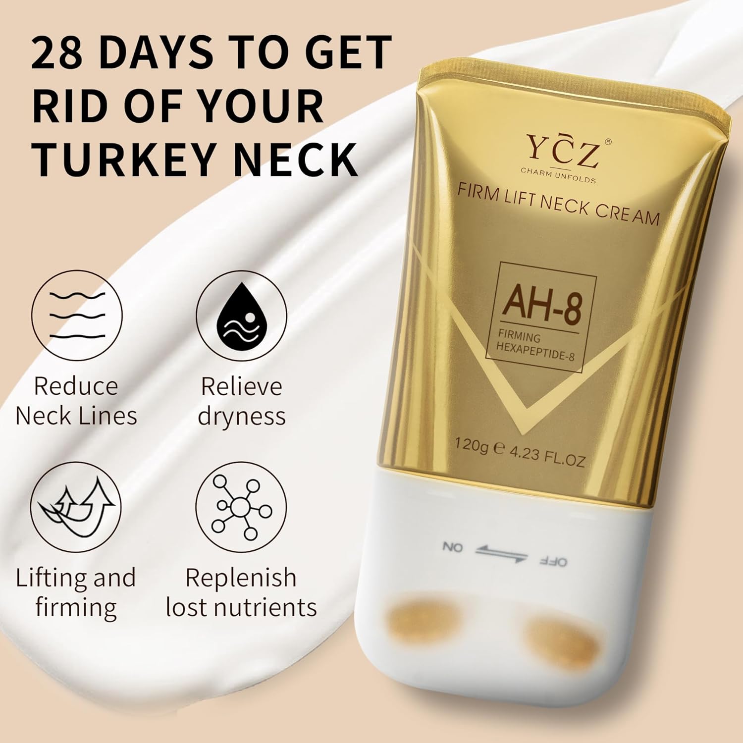 Ycz AH-8 Neck Firming Cream with Roller for Crepey Skin Body Care Comfort, Moisturizing, Anti-Aging Neck Cream with Peptide, Collagen, Smooths Wrinkles & Fine Lines Skin Care Skin Repair - Image 3