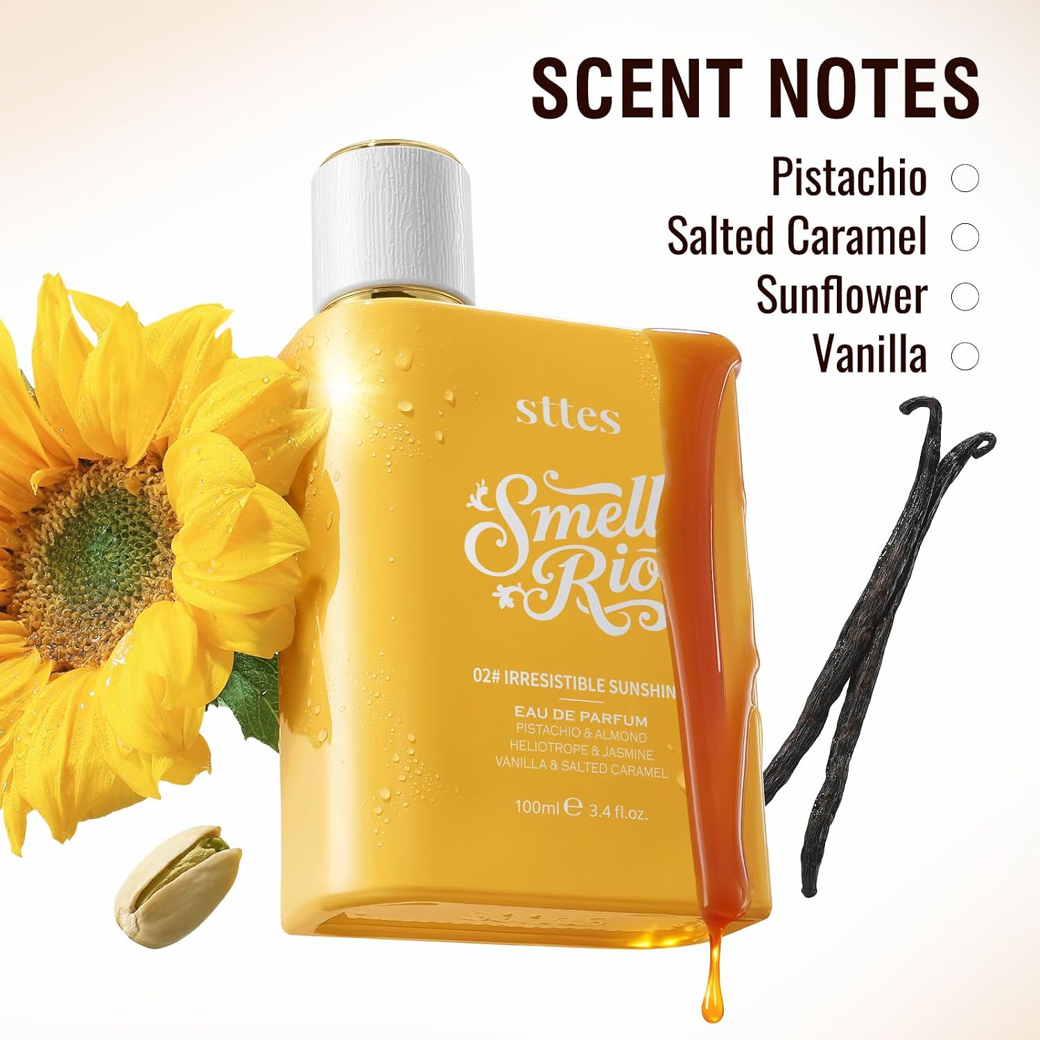 Sttes Perfume 02# Irresistible Sunshine for Women - Pistachio, Vanilla & Salted Caramel Eau de Perfume 100ml (3.4fl oz) Sweet Gourmand Caramel Vanilla Fragrance (Evolution of 602) - Image 3
