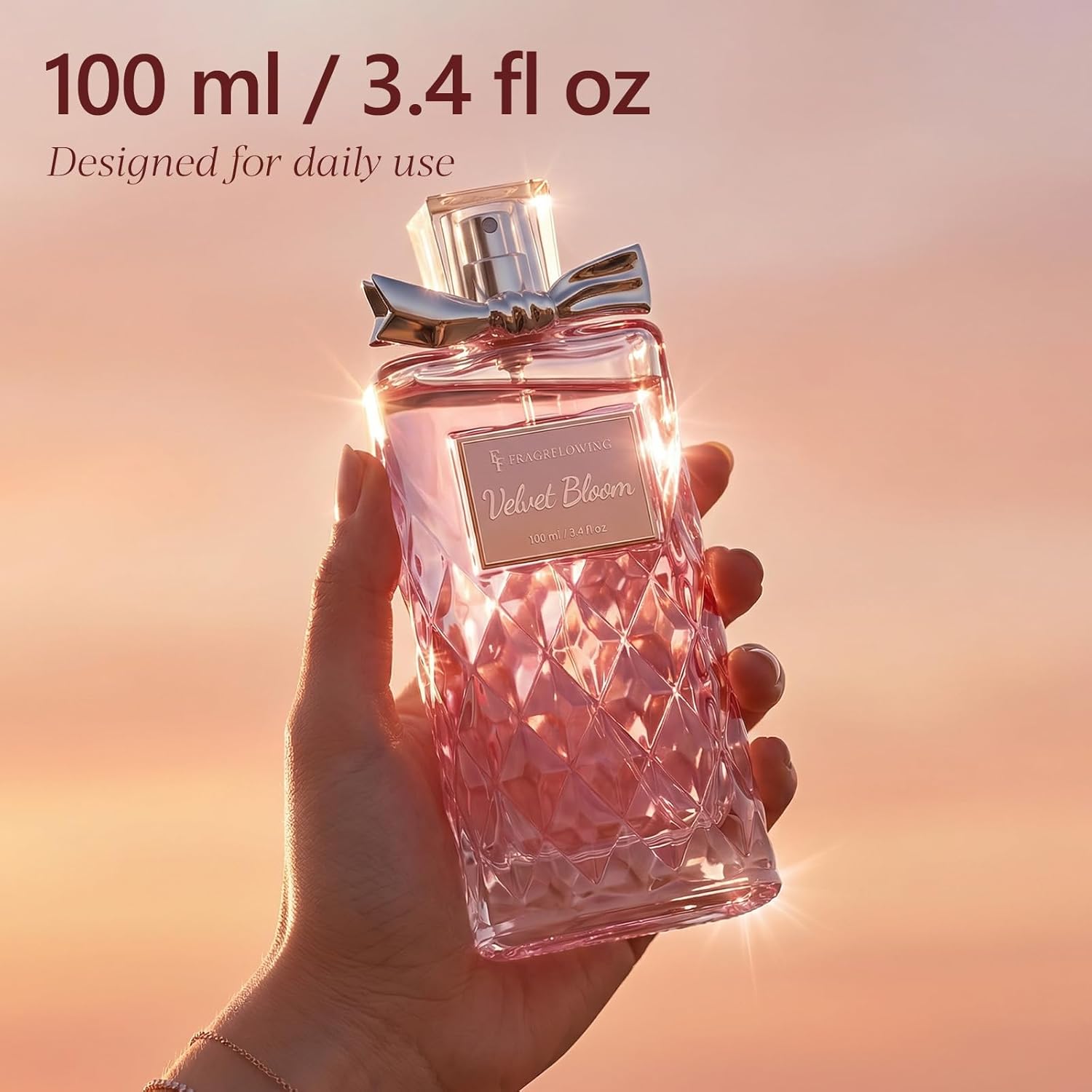 Perfume for Women, Alcohol-Free Long Lasting Floral Fragrance, Light & Soft Scent with Rose, Jasmine & Peony, Peach, Patchouli & Musk Base, 100ml / 3.4 fl oz, Gift for Women & Moms (Velvet Bloom) - Image 5
