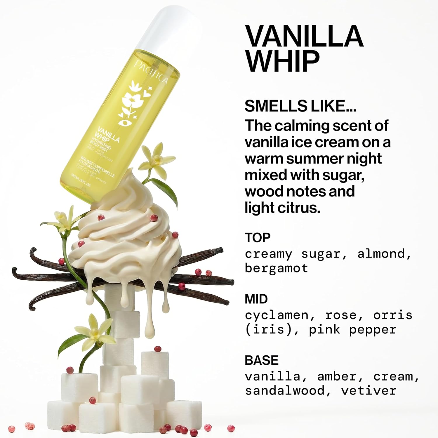 Pacifica Vanilla Whip Body Mist for Women; Sweet Gourmand Hair and Body Fragrance Spray | Warm Sugar Almond Scent, Odor Neutralizing, Skin Hydrating | Clean Botanical Mist | Vegan, Phthalate-Free 5oz - Image 3