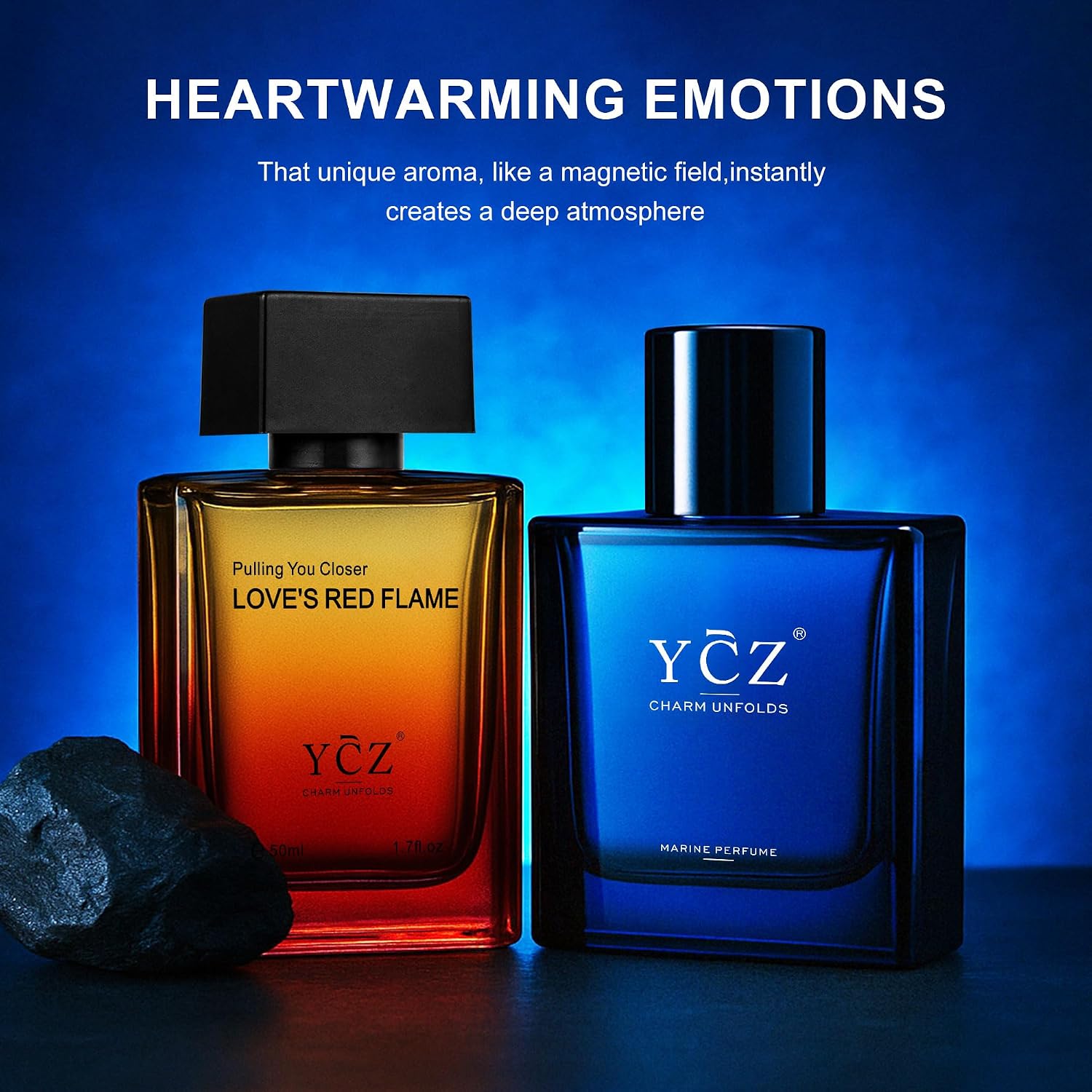 Ycz Men's Cologne Set, Marine & Borrowing Fire Fragrance Collection, 1.7 Fl Oz (50ml) Eau de Parfum, Long Lasting Oriental Woody Fragrance with Orange Notes, Men's Cologne Gift Set - Image 2