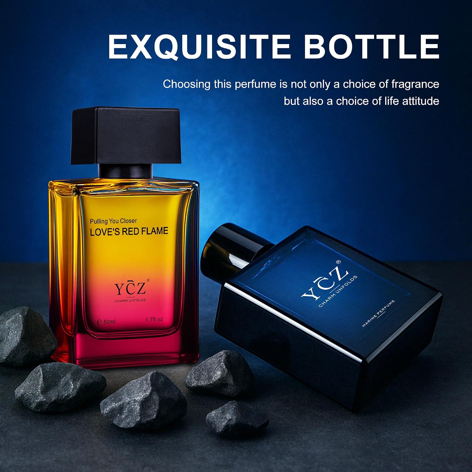 Ycz Men's Cologne Set, Marine & Borrowing Fire Fragrance Collection, 1.7 Fl Oz (50ml) Eau de Parfum, Long Lasting Oriental Woody Fragrance with Orange Notes, Men's Cologne Gift Set - Image 3