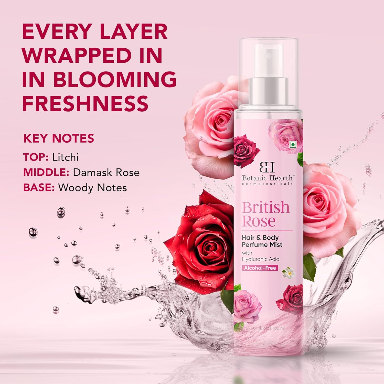 Botanic Hearth British Rose Hair Perfume & Body Mist, Long-Lasting Hair Deodorizer, Body Scent for Women & Men, Alcohol-Free Clean Fragrance Hair Spray For Everyday Wear, All Day Freshness, 3.4 Fl Oz - Image 2