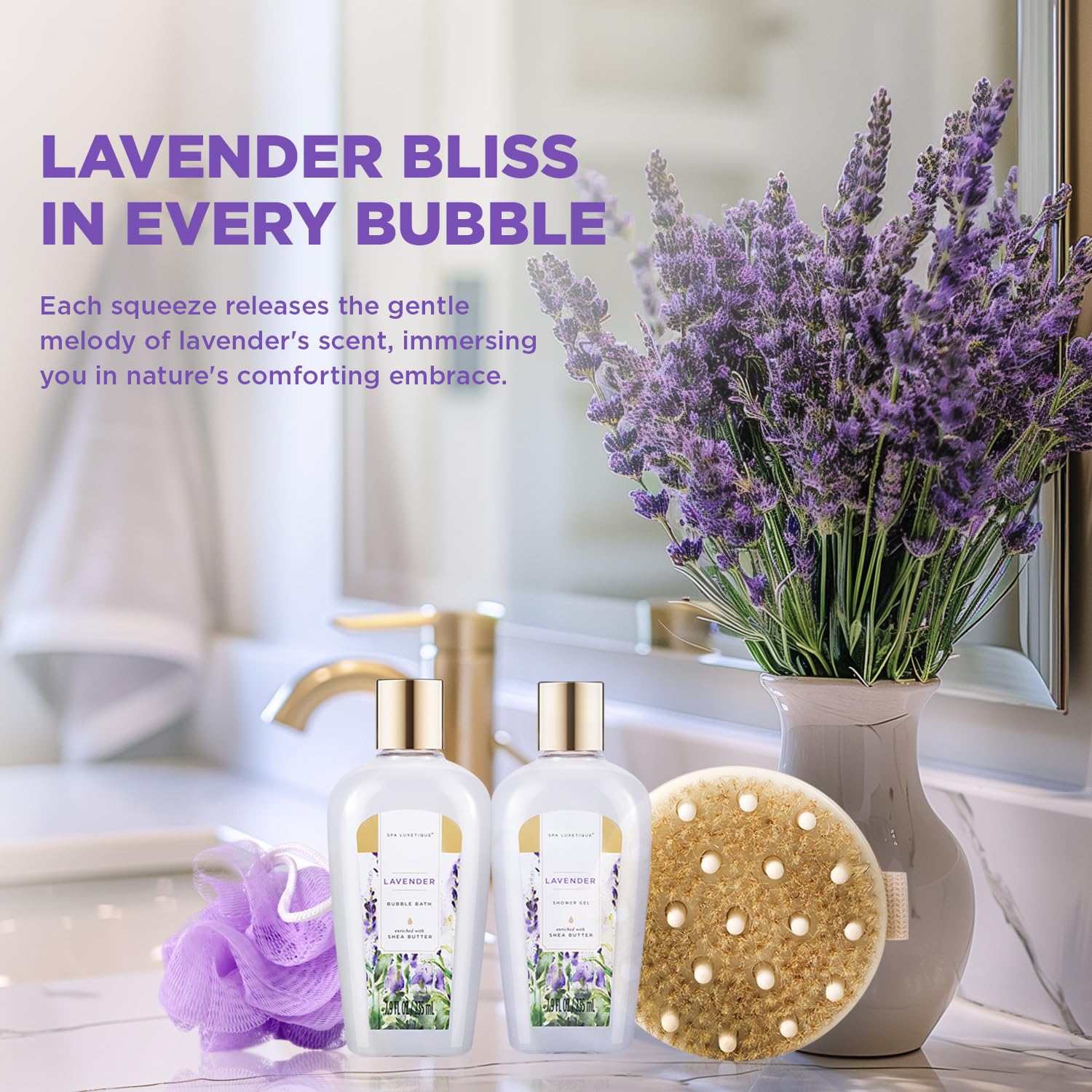 Spa Luxetique Gifts for Women Lavender Gift Baskets for Women 15pcs Bath and Body Work Gift Set With Tote Bag Bath Sets for Women Mothers Day Gifts for Her - Image 5