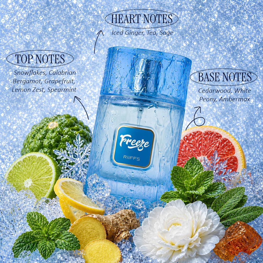 RiiFFS PARFUMS Freeze Extrait De Parfum Unisex Long Lasting Perfume Fresh Citrus, Mint & Amber Fragrance Premium Day-to-Night Scent for Men & Women Eau de Parfum Spray 100ml - Image 3