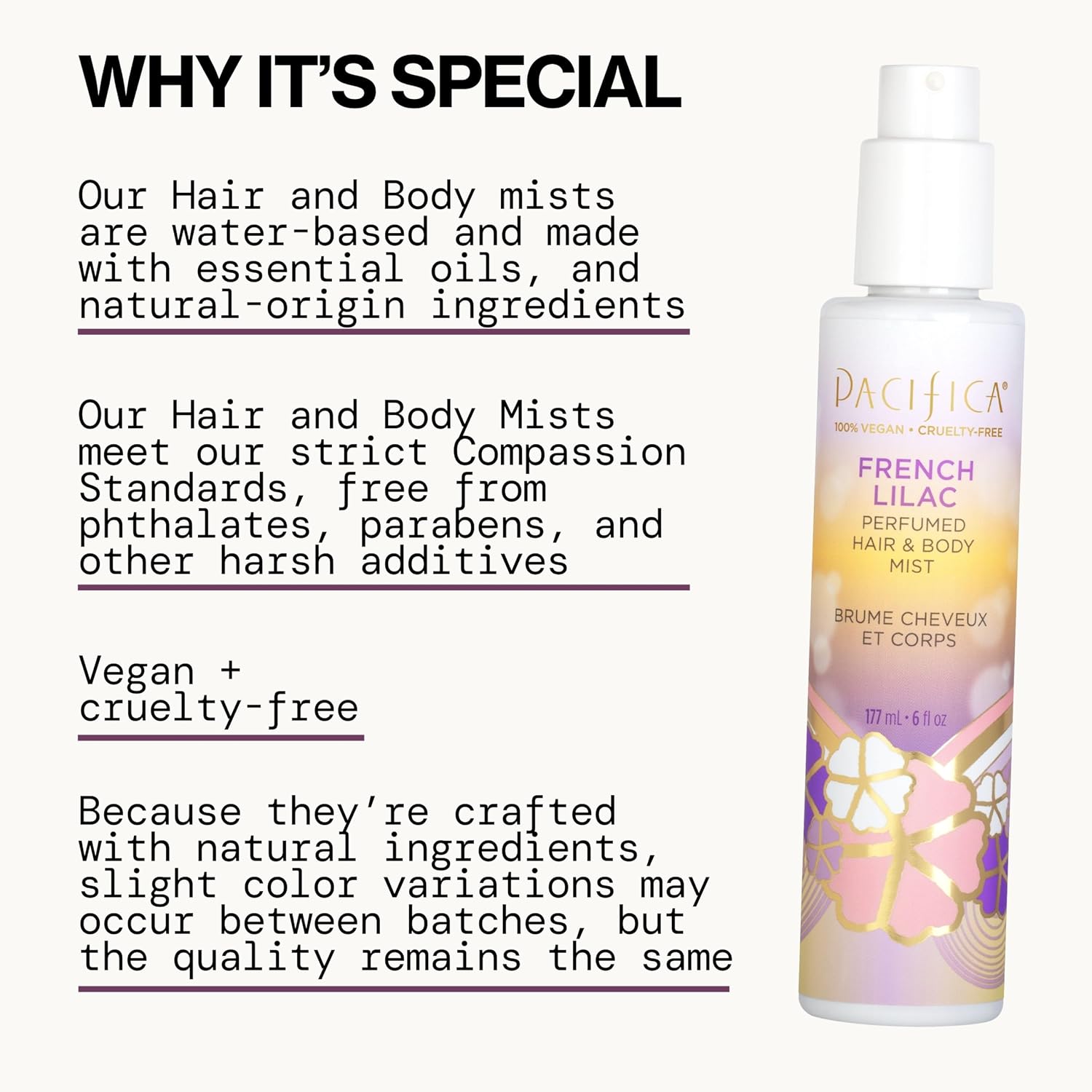 Pacifica French Lilac Hair & Body Mist – Clean Vegan Floral Hair Perfume Spray for Women, Fresh-Cut Lilac, Magnolia & Heliotrope Notes, Alcohol-Free Head-to-Toe Fragrance, Cruelty-Free, 6 Fl Oz - Image 5