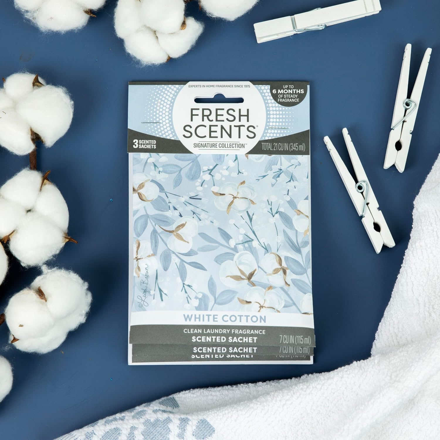 Fresh Scents Scented Sachets | White Cotton |Home Fragrance | Long Lasting (Up to 6 Months) | Air Freshener for Closets, Drawers, & Cars | 6 Pack - Image 5