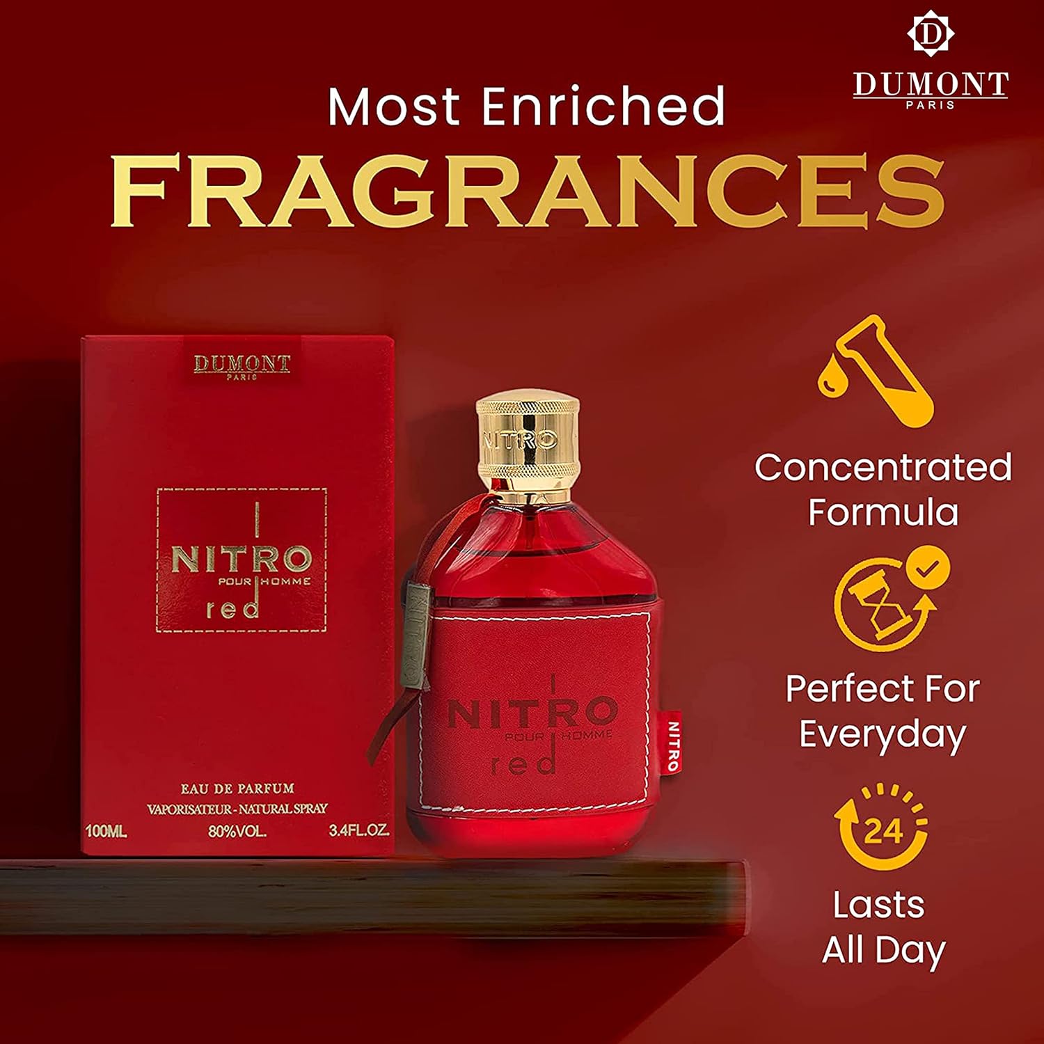 Dumont Nitro Red 3.4 Fl Oz Eau De Parfum for Men – Rich Fruity Woody Floral Fragrance – Luxurious Long Lasting Scent - Image 2