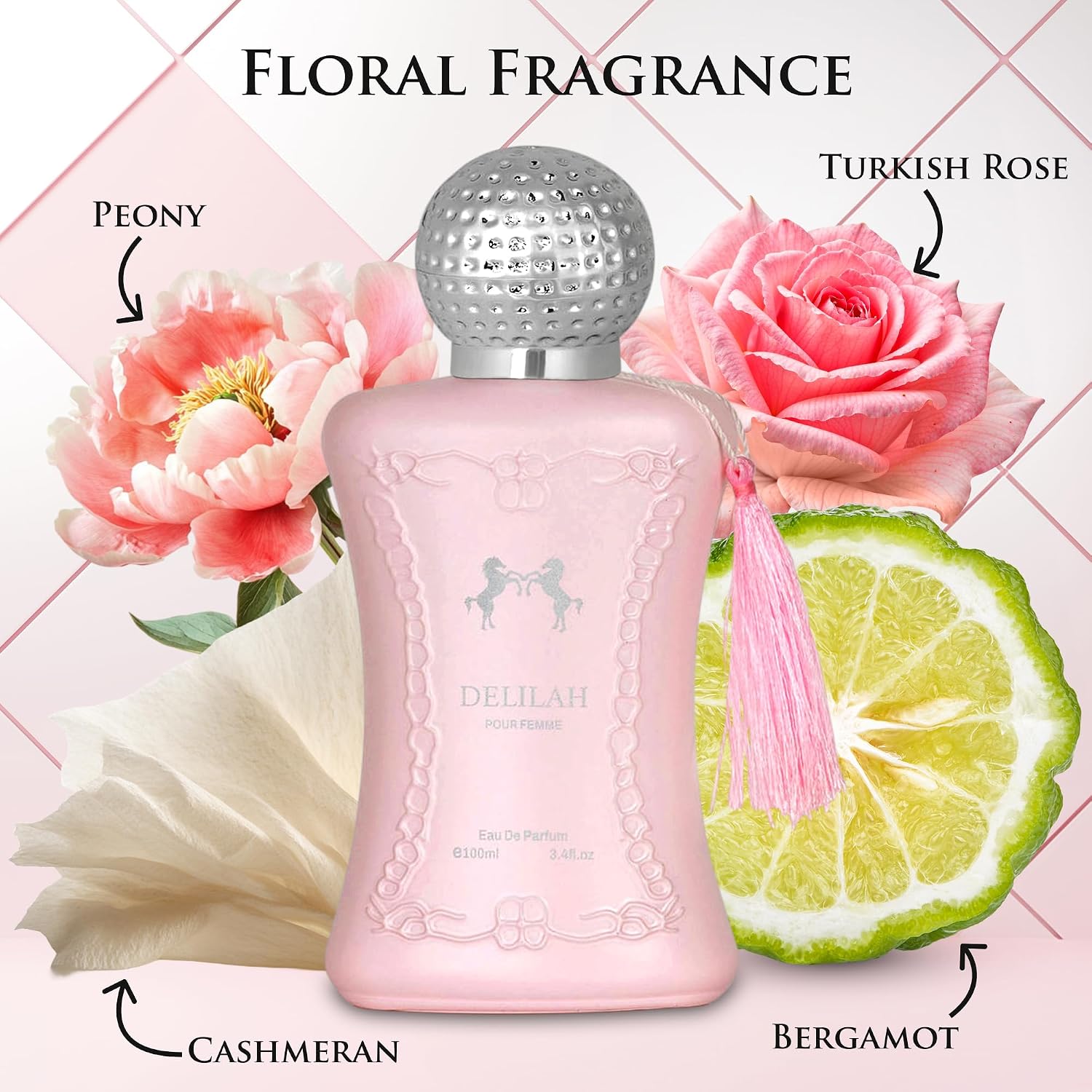 Delilah for Women - Floral Fruity Fragrance - Top Notes of Rose, Peony, Lychee, Bergamot & Nutmeg - Base Scents of Cashmeran, Cedar & Incense - Free of Paraben - Elegant 100ml Bottle, Women Parfume - Image 2