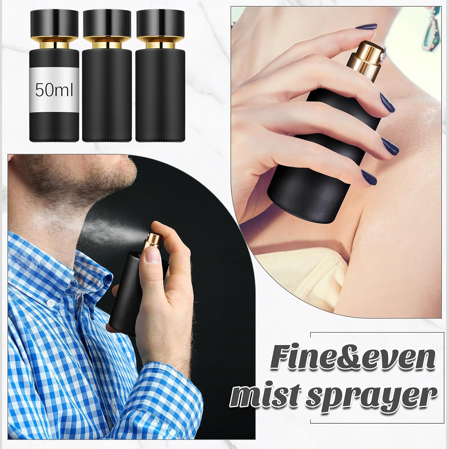 Teenyyou 12 Pack 50 ml Glass Perfume Bottles and Refill Tools Set, Travel Perfume Atomizer Spray Bottles, Portable Empty Refillable Atomizer Decanters with Dispenser Transfer Kit (Black) - Image 7