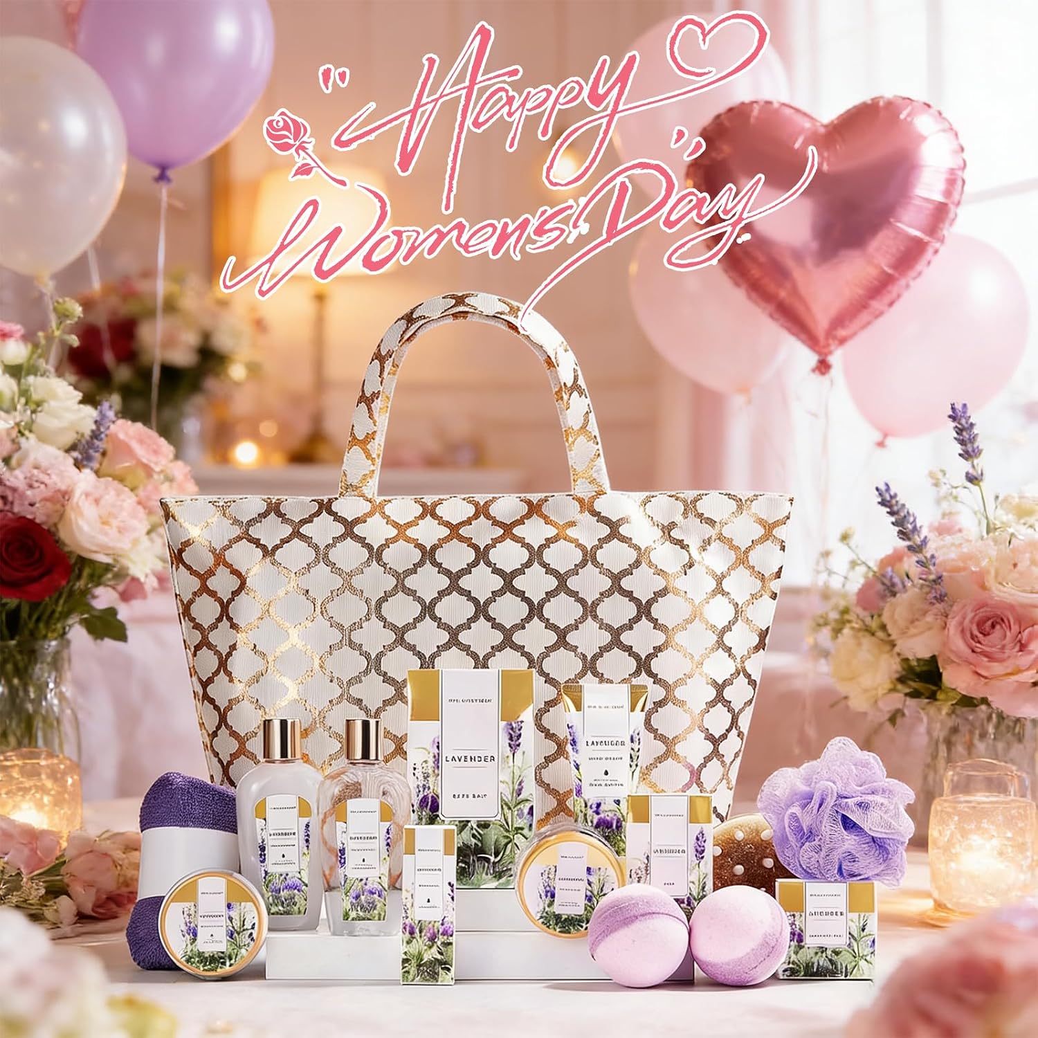 Spa Luxetique Gifts for Women Lavender Gift Baskets for Women 15pcs Bath and Body Work Gift Set With Tote Bag Bath Sets for Women Mothers Day Gifts for Her - Image 2