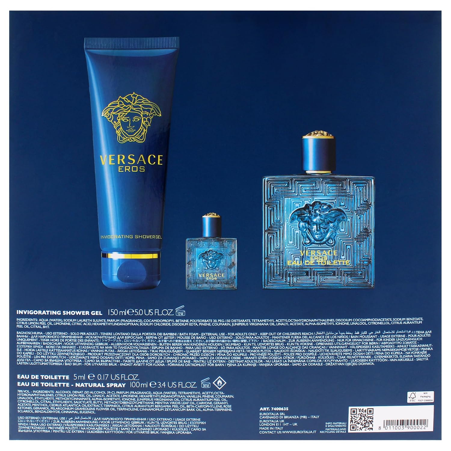 Versace Eros by Versace for Men - 3 Pc Gift Set 3.4oz EDT Spray, 0.17oz EDT Spray Vial (Mini), 5oz Shower Gel - Image 7