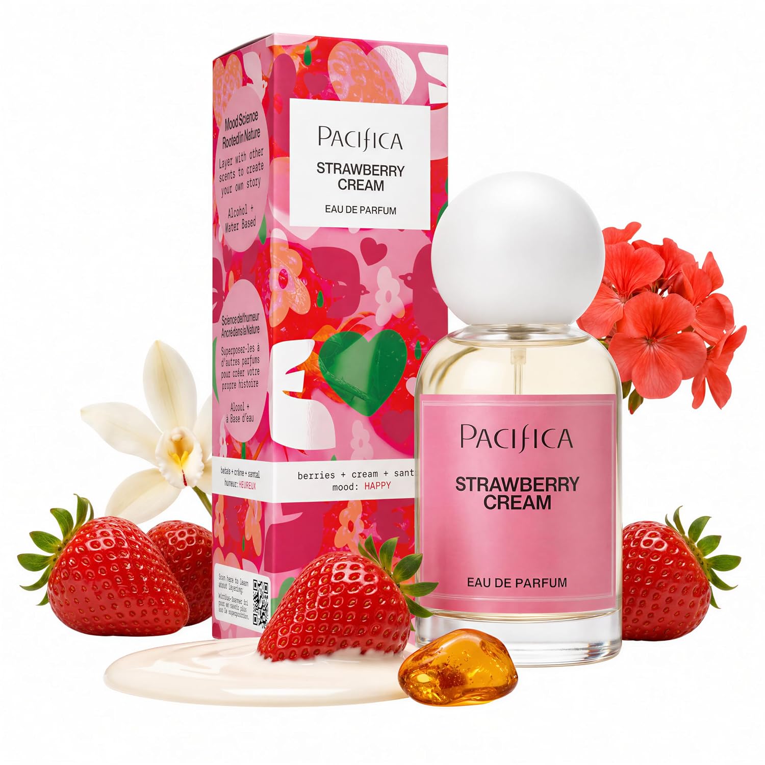 Pacifica Strawberry Cream Perfume for Women – Fruity Floral Eau de Parfum Spray with Strawberry, Vanilla, Jasmine & Sandalwood Notes, Long Lasting, Clean Beauty, 1 fl oz