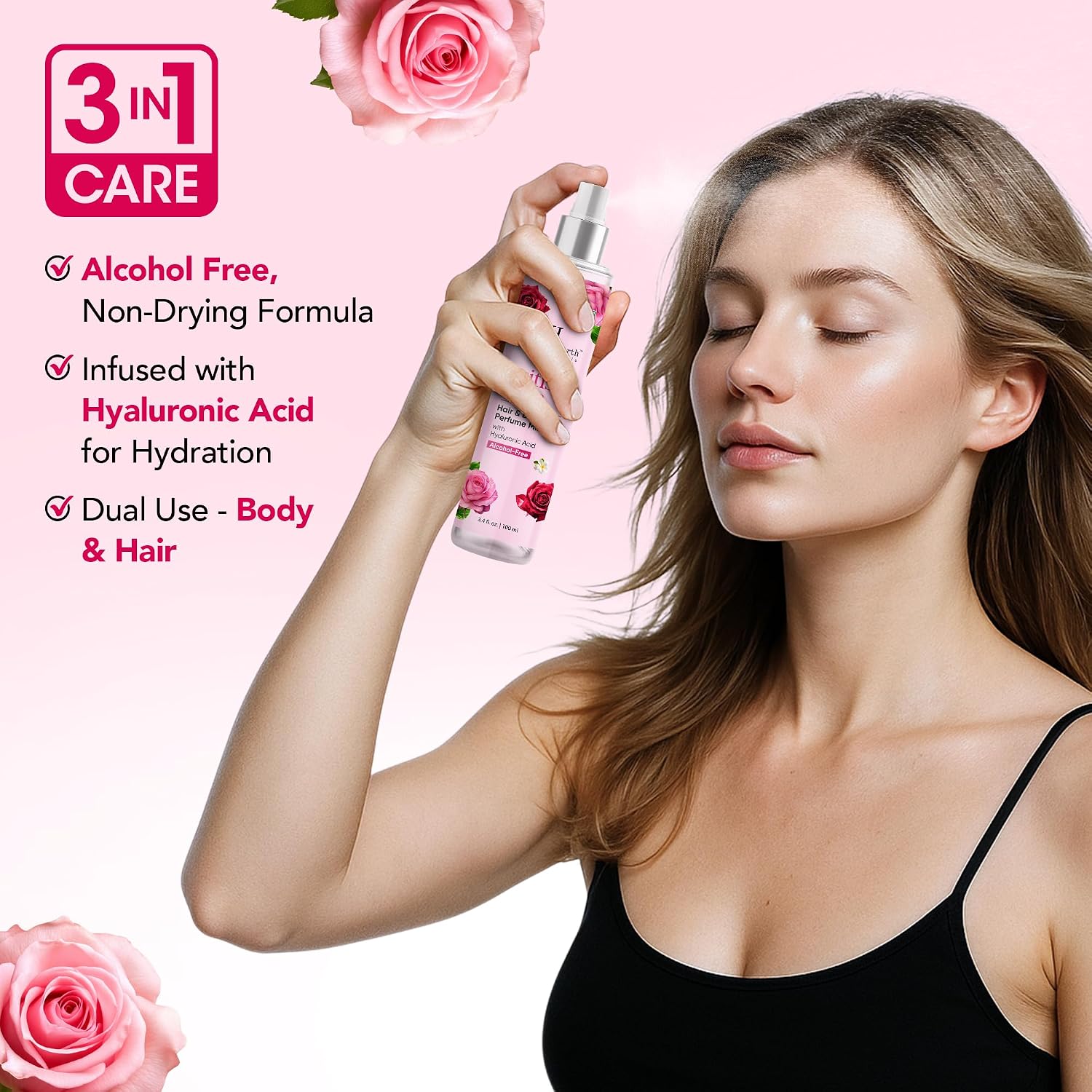 Botanic Hearth British Rose Hair Perfume & Body Mist, Long-Lasting Hair Deodorizer, Body Scent for Women & Men, Alcohol-Free Clean Fragrance Hair Spray For Everyday Wear, All Day Freshness, 3.4 Fl Oz - Image 3