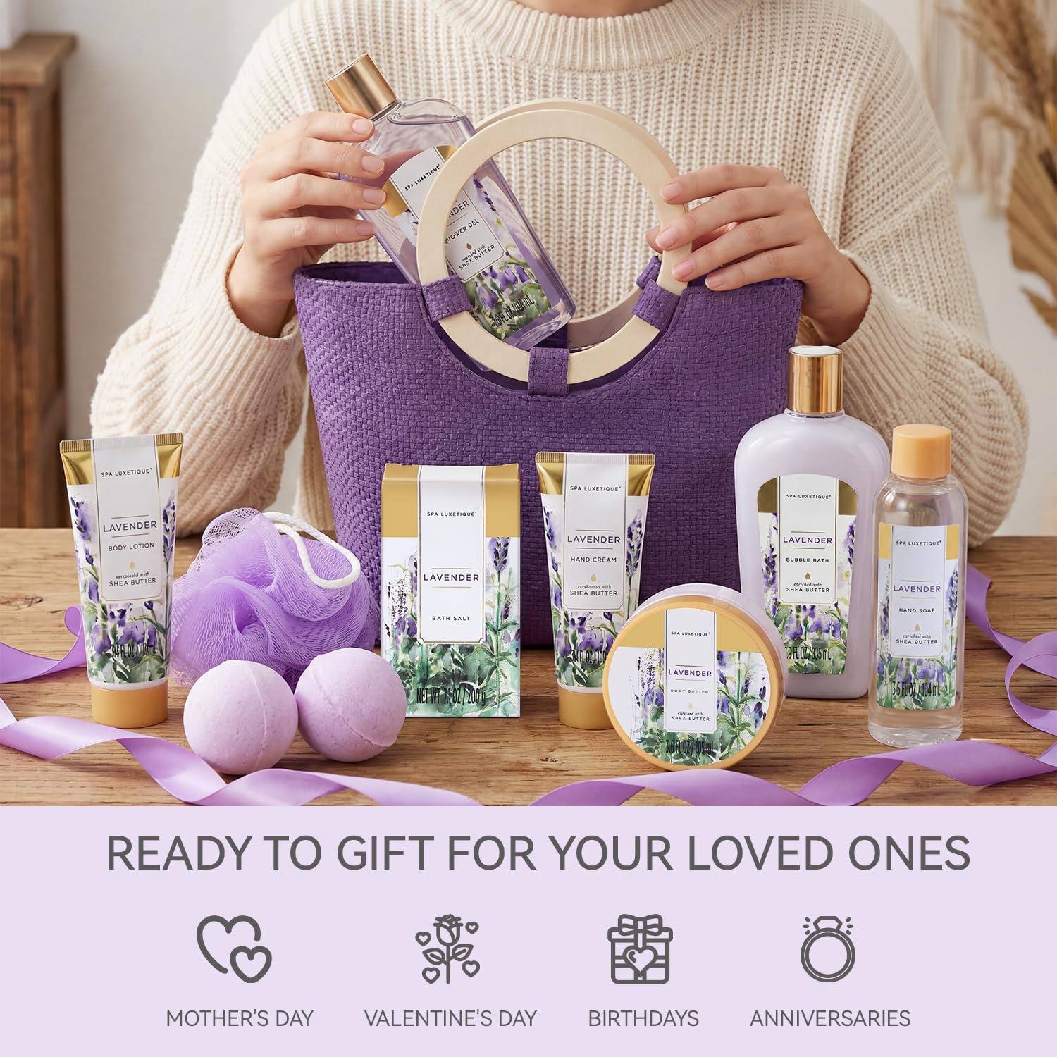 Spa Luxetique Lavender 10pc Gift Baskets Birthday Gifts for Women - Image 6