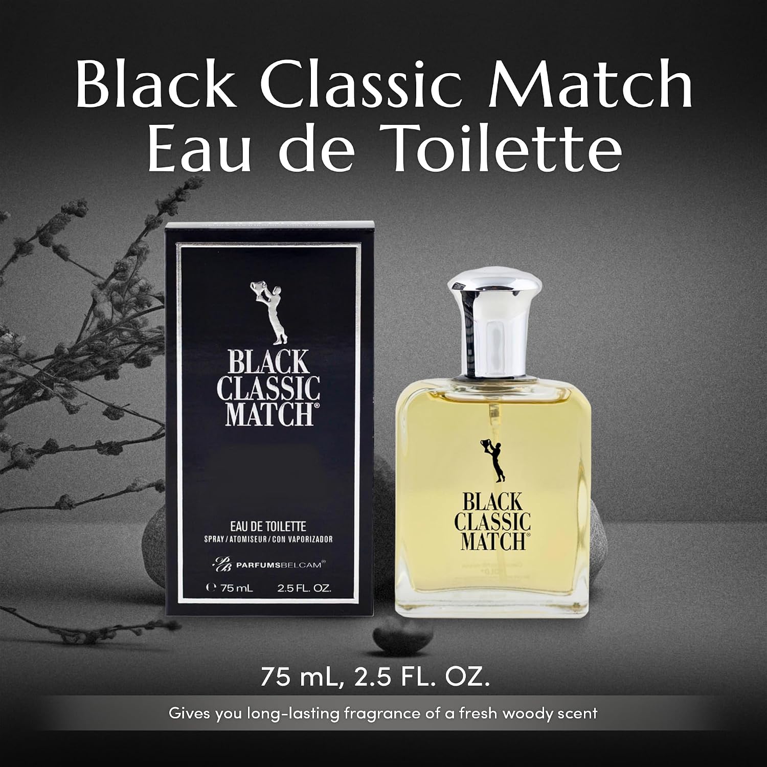 PB ParfumsBelcam Black Classic Match Eau De Toilette Spray for Men – 2.5 Fl. Oz Affordable, Long-Lasting Fresh Woody Fragrance with Leafy Green, Citrus, Sandalwood & Patchouli for Day & Night Use - Image 2