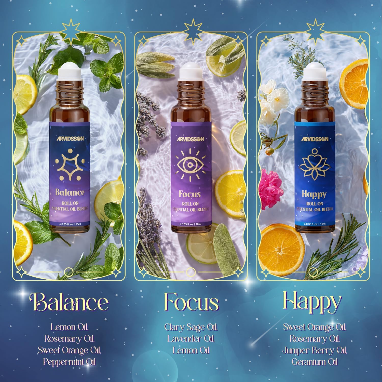 ARVIDSSON Essential Oils Roll On Set, Natural Self Care Essential Oil Blends Gift for Women - Sweet Dream, Unwind, Breahte, Balance, Focus, Happy, Aromatherapy Oil Roller for Body, Massage - Image 4