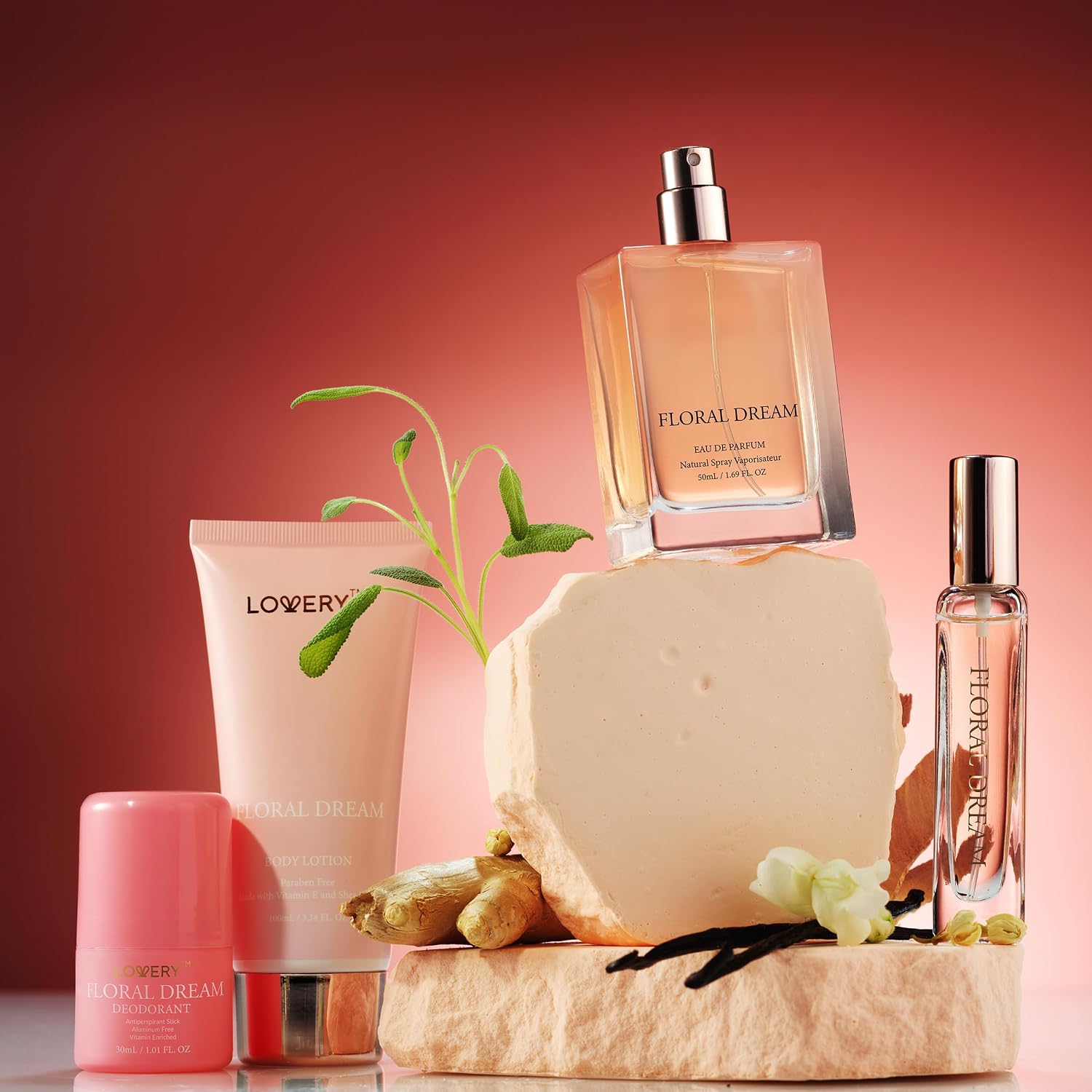 Gift for Women, Floral Dream 4 in 1 Womens Perfume & Deodorant Set - 4pc Pink Eau de Parfum Fragrance Sets - Perfumes for Women Gift Set with Non Toxic Antiperspirant Stick, Body Lotion & Mini Perfume - Image 2
