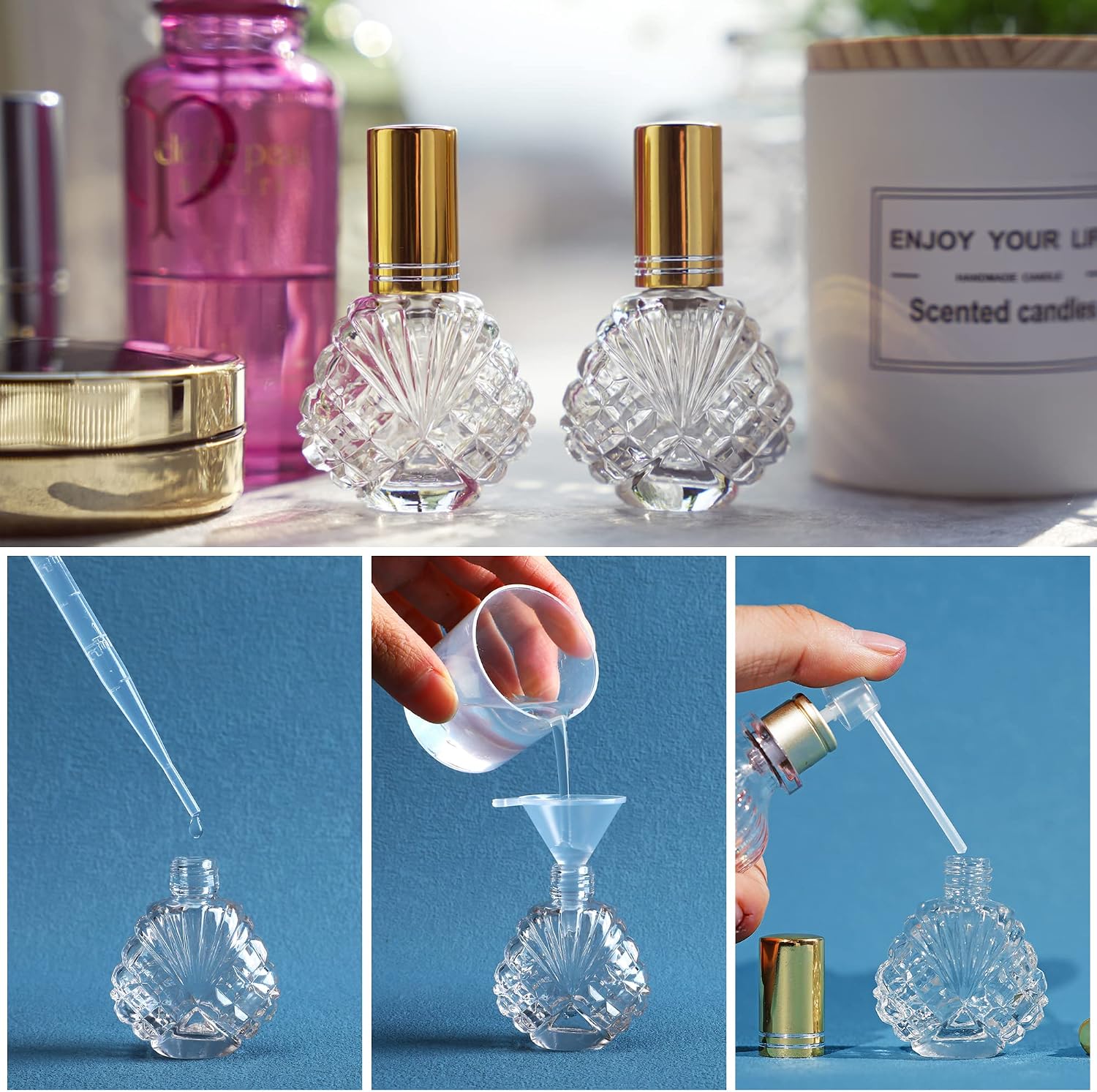 YU FENG 12pcs 15ml Glass Bottle Perfume Atomizer Refillable Spray Empty Perfume Bottle with Funnels Pipettes Dispenser for Perfume,Fragrance,Lotion,Essential Oil - Image 6