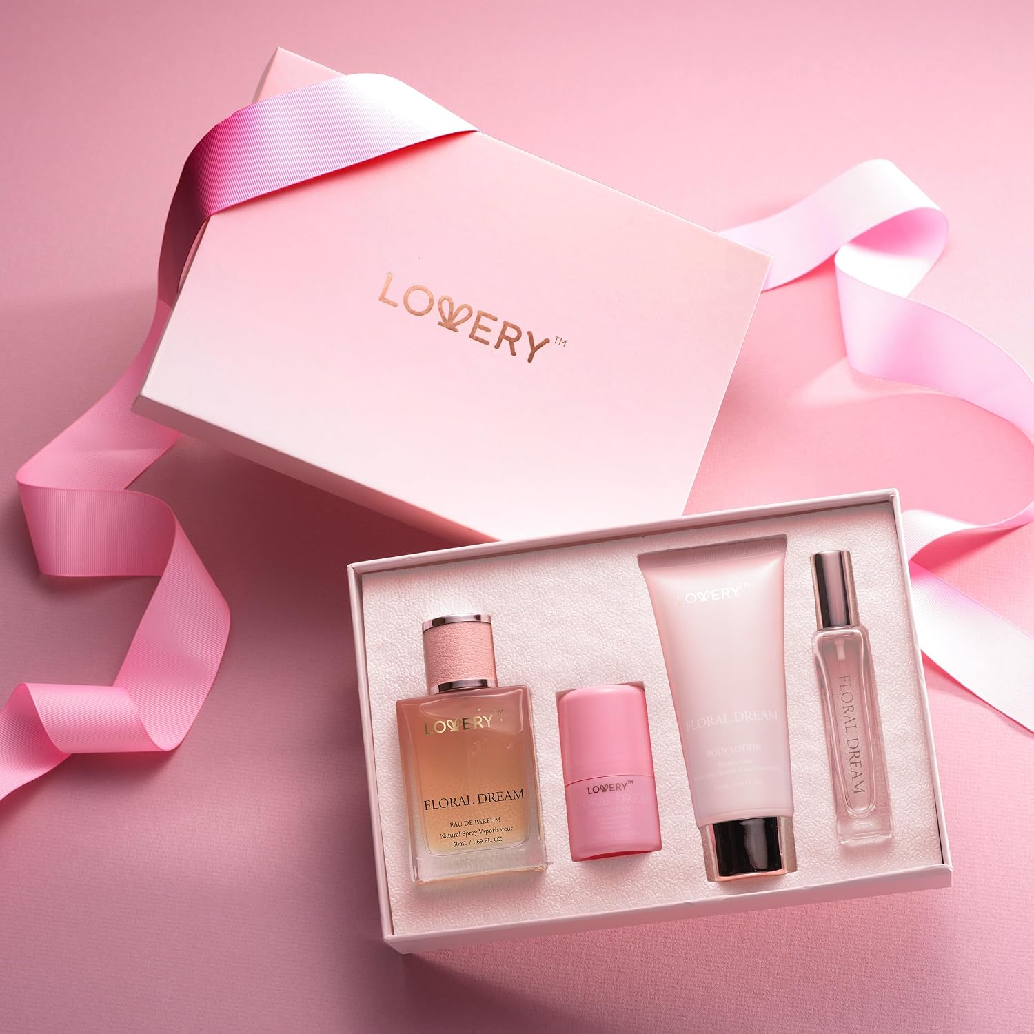 Gift for Women, Floral Dream 4 in 1 Womens Perfume & Deodorant Set - 4pc Pink Eau de Parfum Fragrance Sets - Perfumes for Women Gift Set with Non Toxic Antiperspirant Stick, Body Lotion & Mini Perfume - Image 6