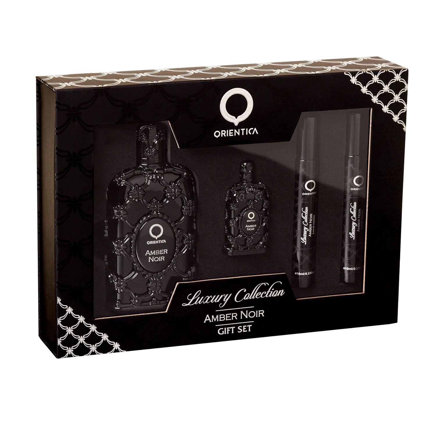 Orientica Luxury Amber Noir 4 Pc Perfume Gift Set - Mens Cologne with Notes of Elemi, Fig, Carrot, Musk - Woody Arabic Perfume for Men & Women - Perfumes Arabes Para Hombres y Mujer - Image 3
