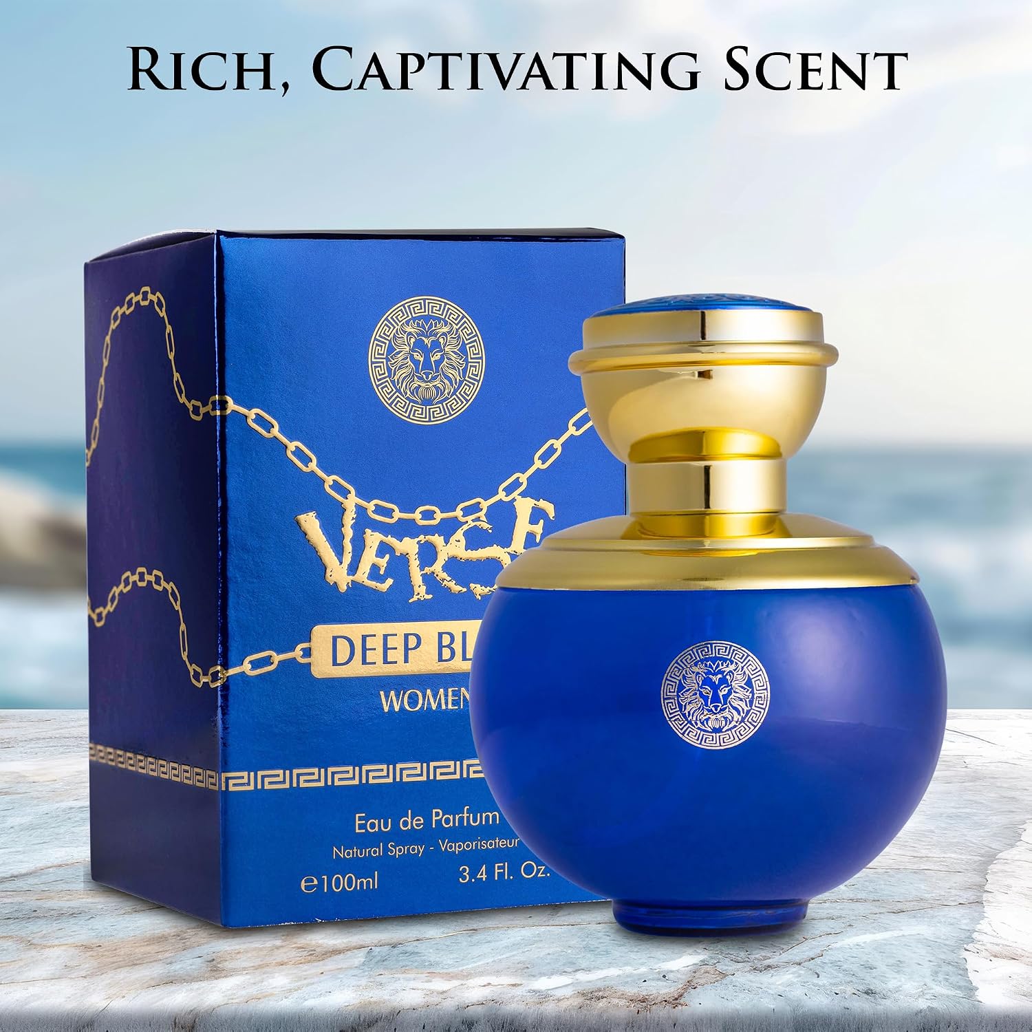 Verse Deep Blue for Women EDP 3.4 fl Oz- Floral, Fruity & Woody Accords - Top Notes of Apple, Black Currant & Clover Base Scent of Styrax, White Smooth Wood, Patchouli & Musk - Elegant 100ml Bottle - Image 3