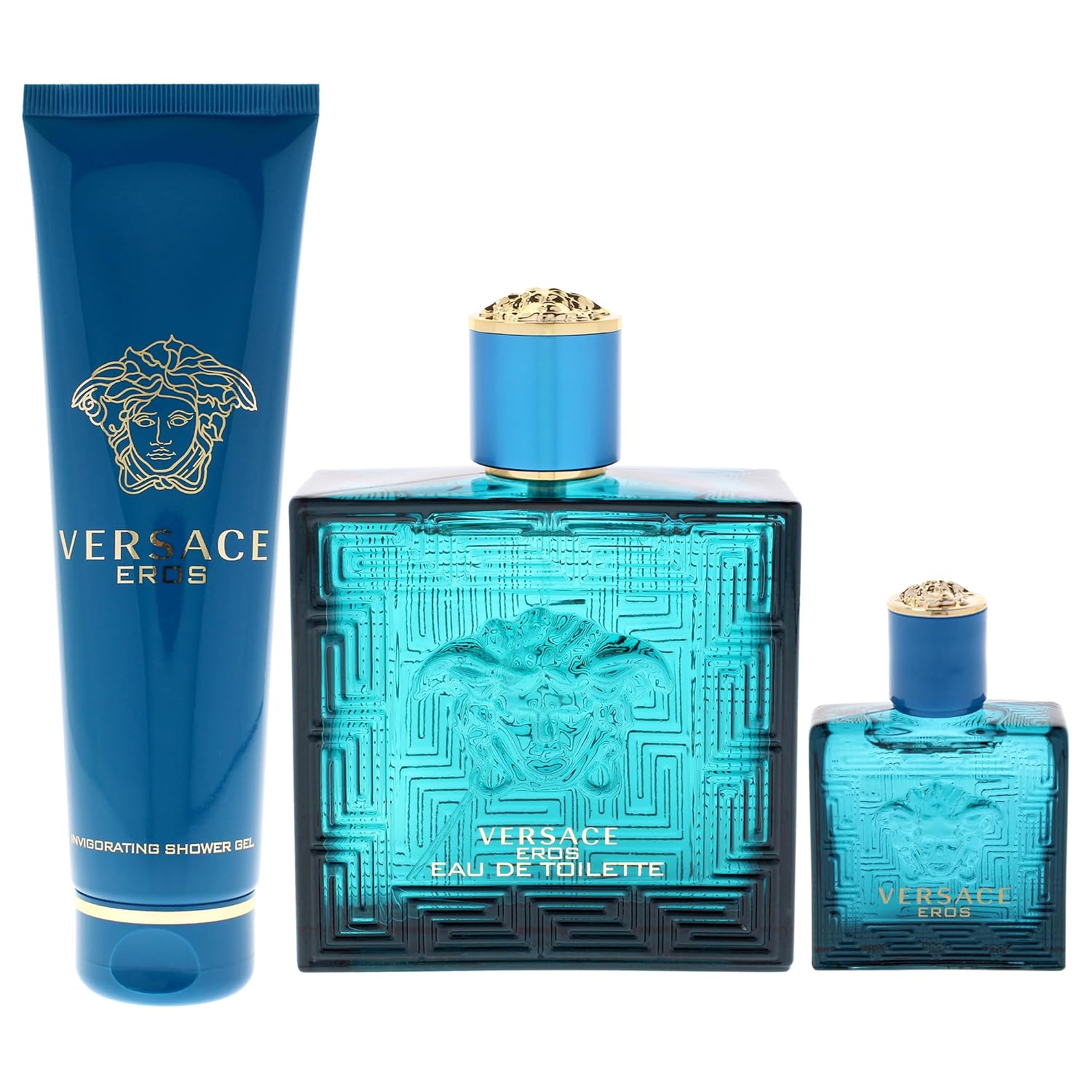 Versace Eros by Versace for Men - 3 Pc Gift Set 3.4oz EDT Spray, 0.17oz EDT Spray Vial (Mini), 5oz Shower Gel - Image 2