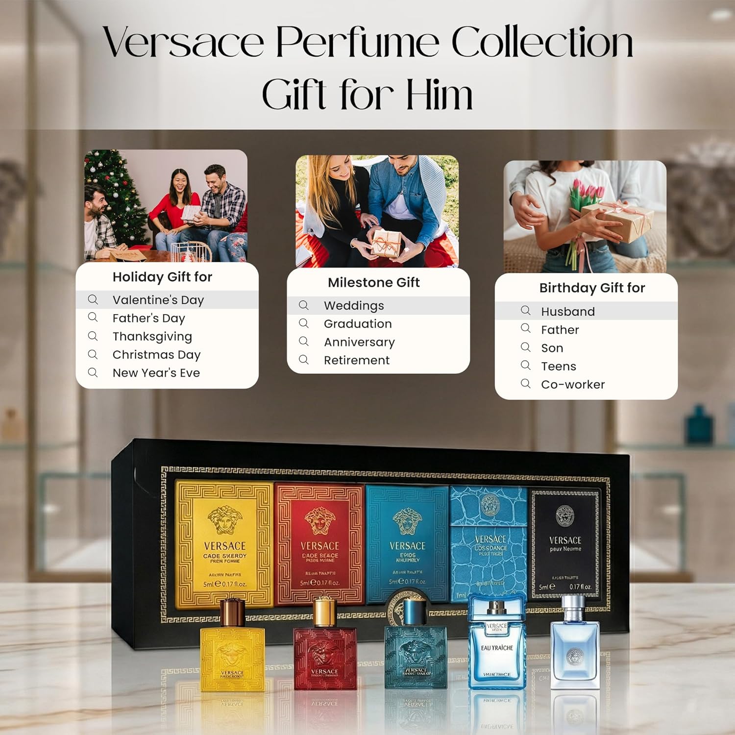 Versace Perfume for Men Gift Set – Mini Variety Cologne Splashes, 5 Piece, 0.17 oz Each - Image 2