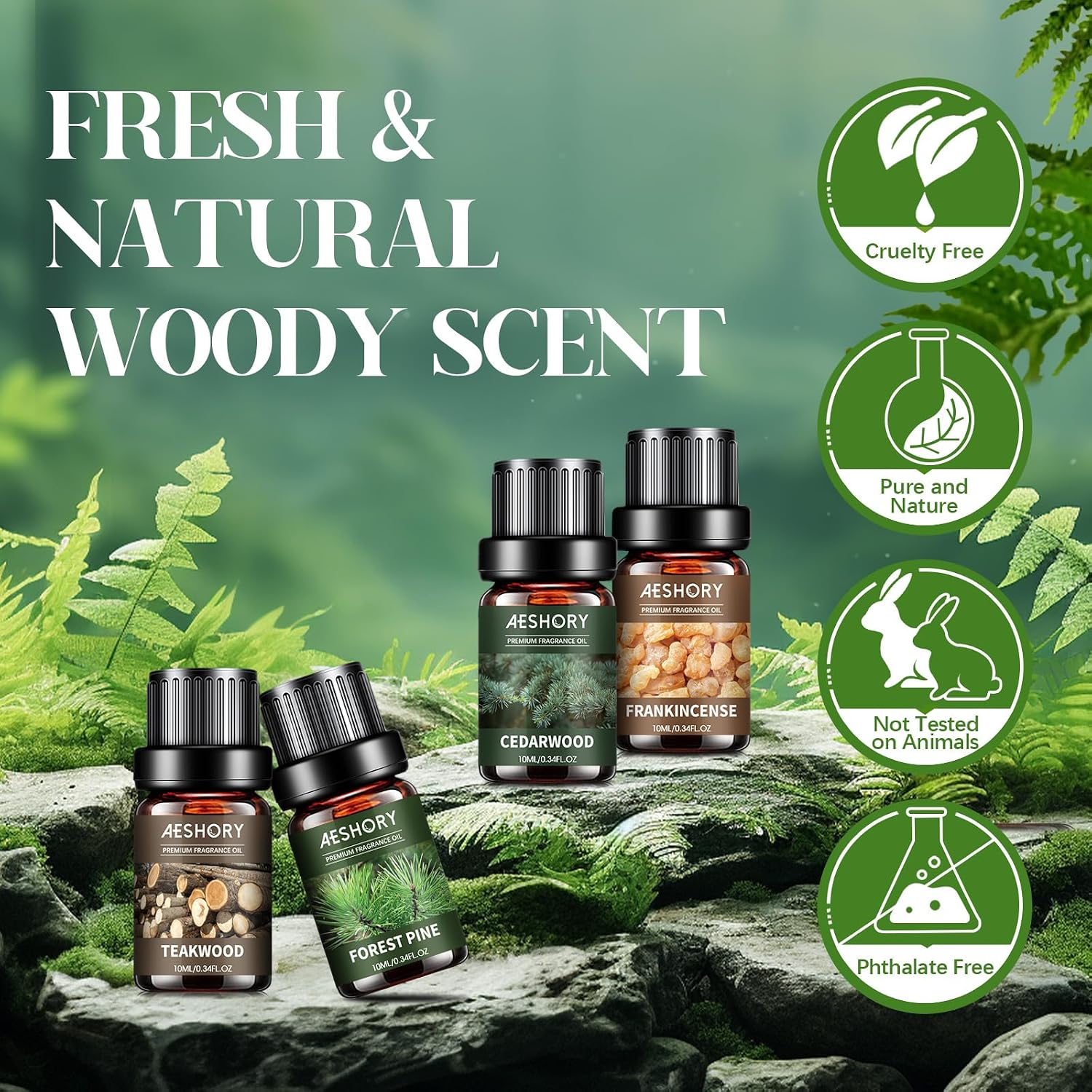 Woody Essential Oils Set - 6x10ML Woody Scents Fragrance Oil for Candle Making, Diffuser - Teakwood, Sandalwood, Cedarwood, Cyperss, Forest Pine, Frankincense Aromatherapy Oils - Image 2