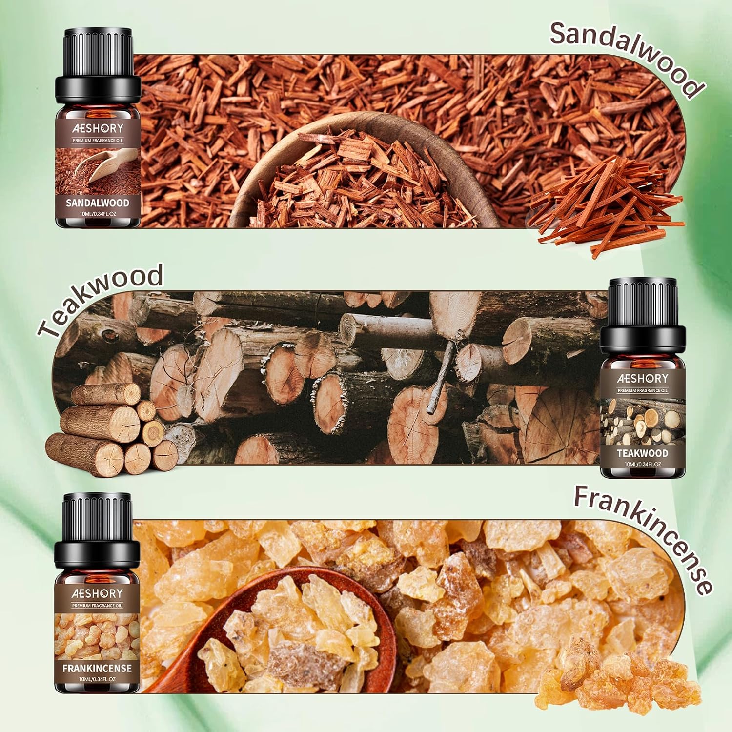 Woody Essential Oils Set - 6x10ML Woody Scents Fragrance Oil for Candle Making, Diffuser - Teakwood, Sandalwood, Cedarwood, Cyperss, Forest Pine, Frankincense Aromatherapy Oils - Image 4