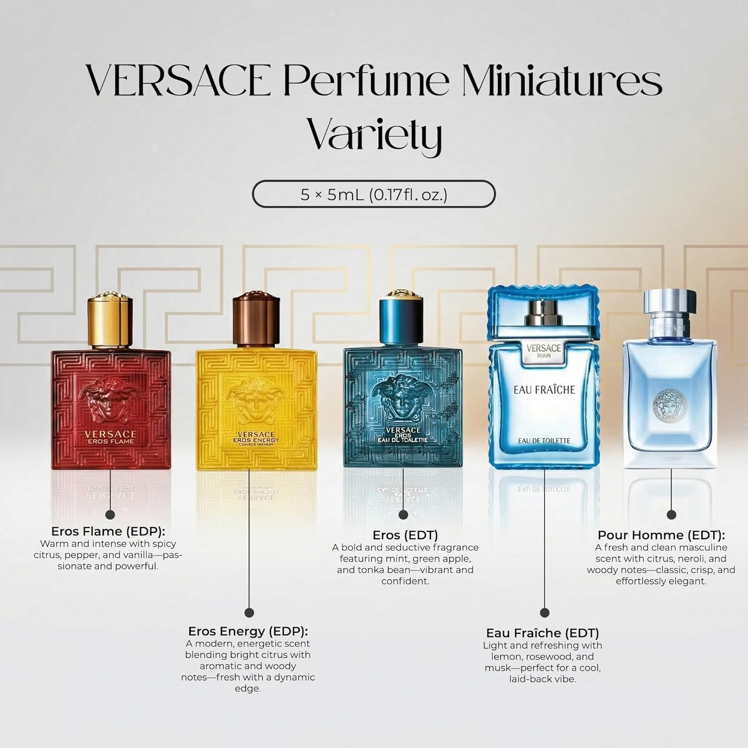 Versace Perfume for Men Gift Set – Mini Variety Cologne Splashes, 5 Piece, 0.17 oz Each - Image 6
