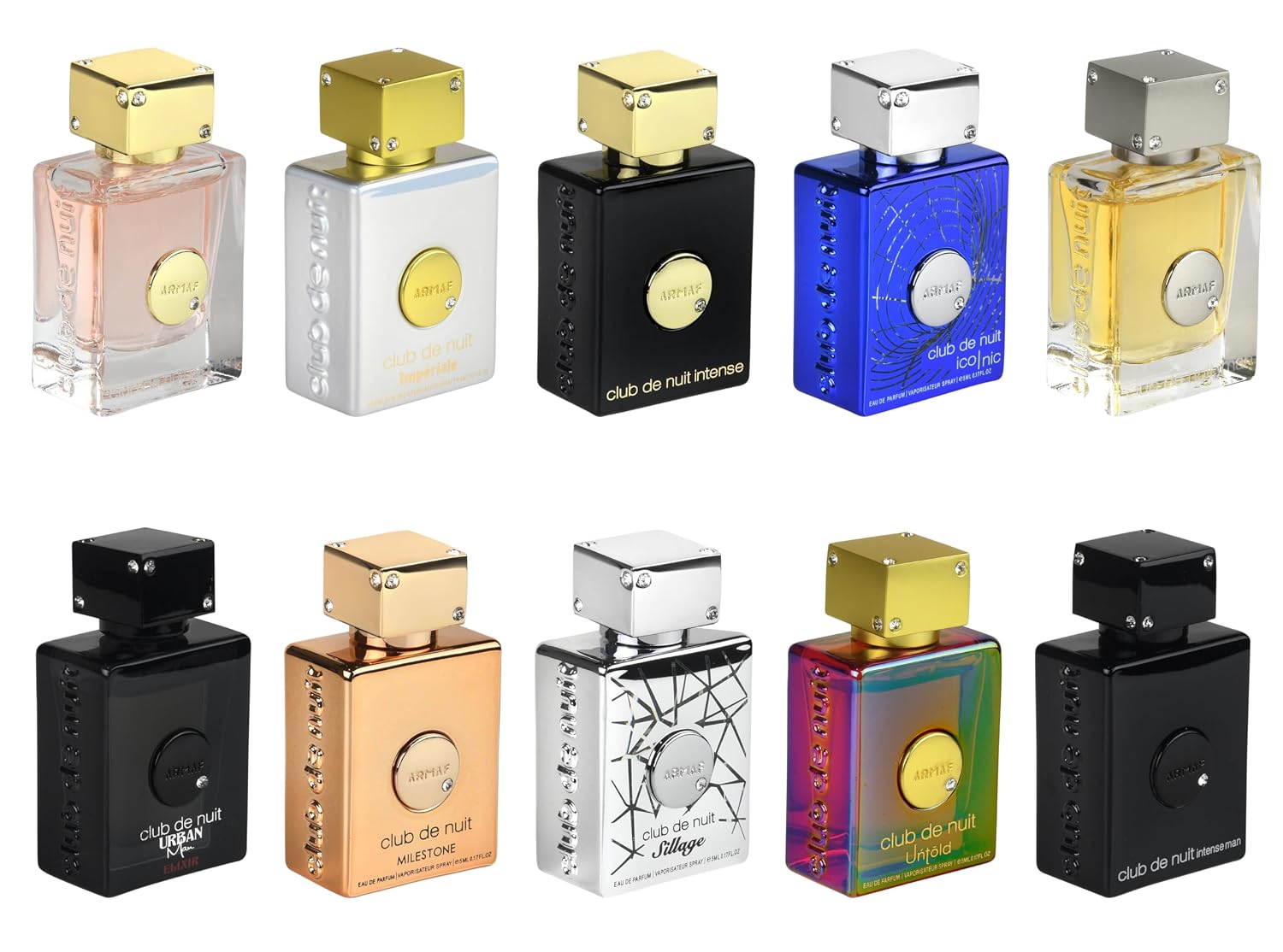 Armaf Club De Nuit Parfum MINI 10 Piece 0.17 oz Each - Club De Nuit Intense Man, Sillage, Urban Man Elixir, Iconic, Club De Nuit Women, Milestone, Untold, Imperiale, For Men & Women - Image 2